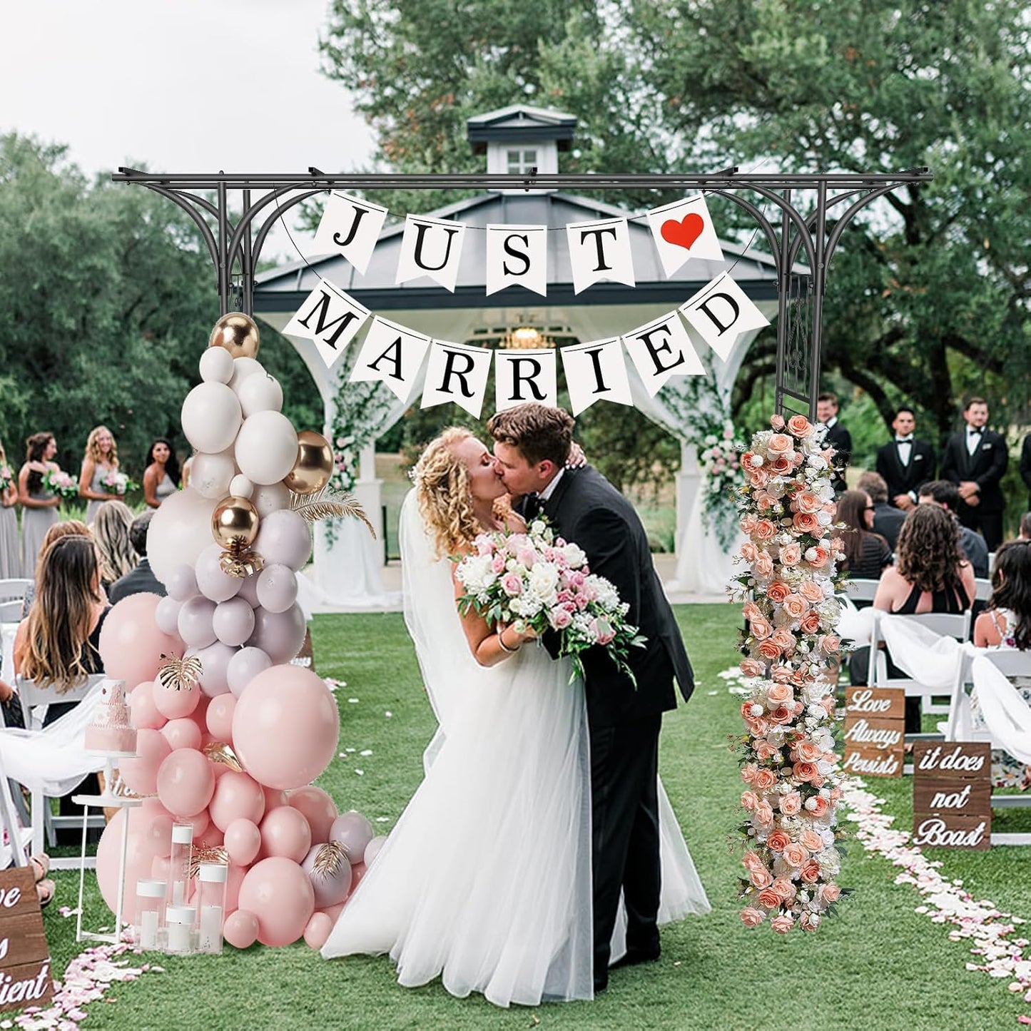 Garden Arch Trellis 7FT Wedding Arch Backdrop Stand,Metal Garden Arbor Trellis for Plant Climbing Outdoor, Plant Arch with Anchored Pile, Flower Arch Stand Balloon Decor,Archway Pergola