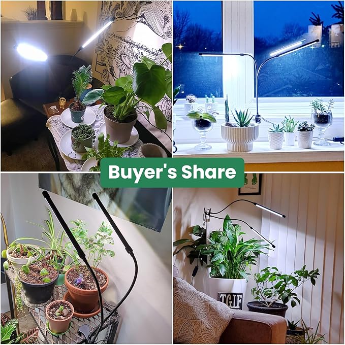 Garpsen Grow Lights for Indoor Plants, 2 Heads Full Spectrum LED Plant Grow Lights, 40 LEDs Clip on Plant Light for Small Plants with Auto on/Off Timer Setting(6/12/16H), 5 Level Dimmable