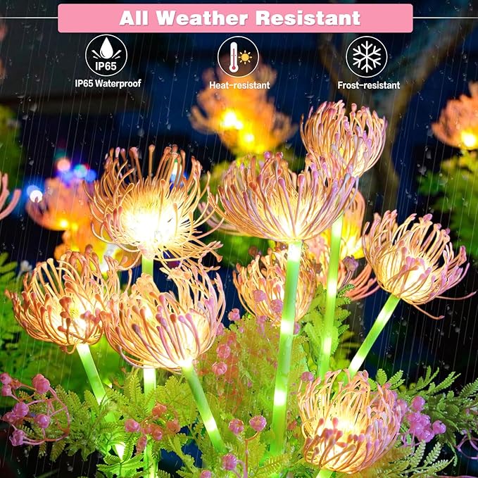 Solar Garden Lights Outdoor, 6 Pack Solar Flowers Lights,18 Head Waterproof Flower with Glowing Stems, Solar Lights Outdoor for Yard, Pathway, Garden Decor & Gardening Gift