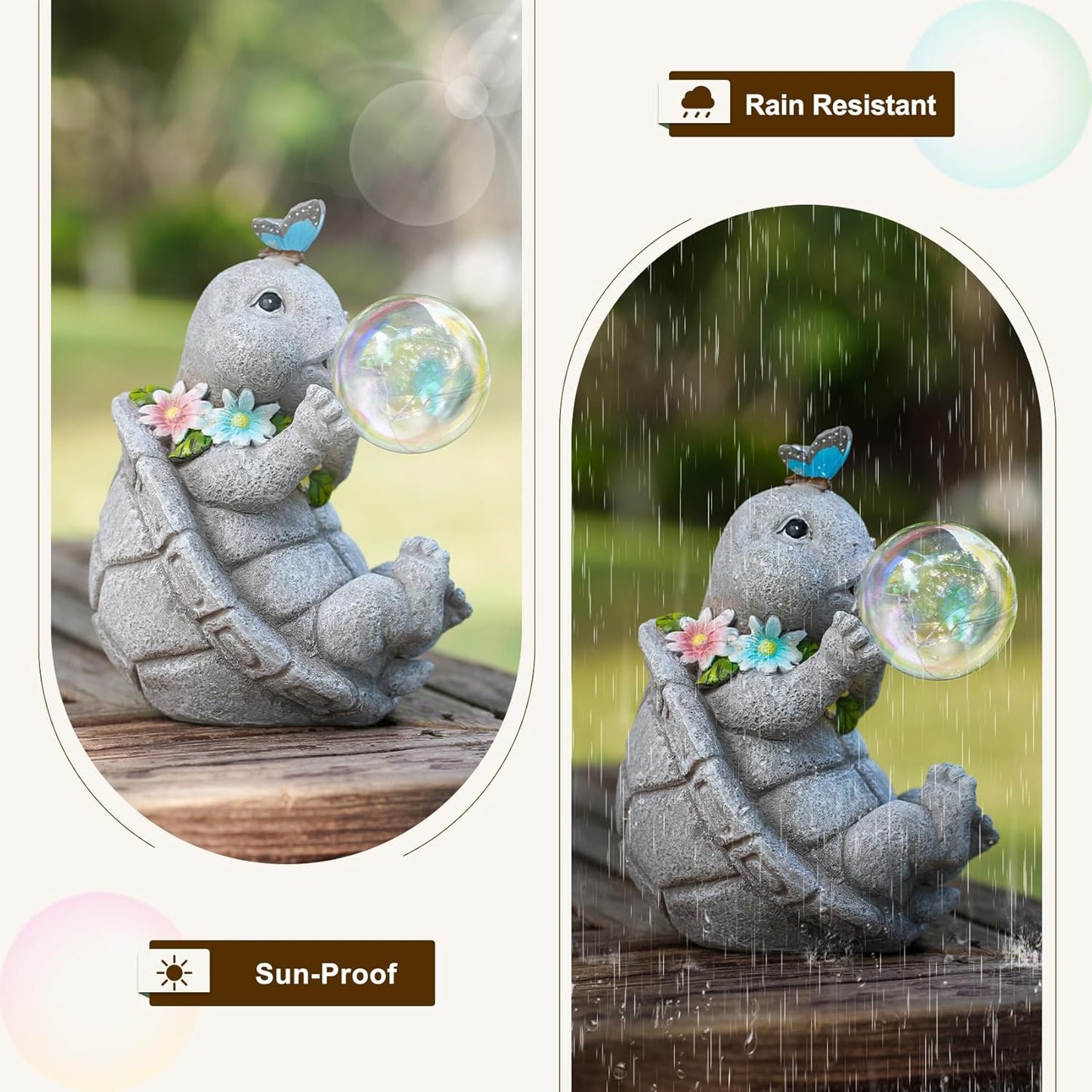 MININOVA Outdoor Garden Decorations Turtle Statues with Solar Light Resin Waterproof Figurines for Outside Yard Patio Mon Birthday Thanksgiving Day
