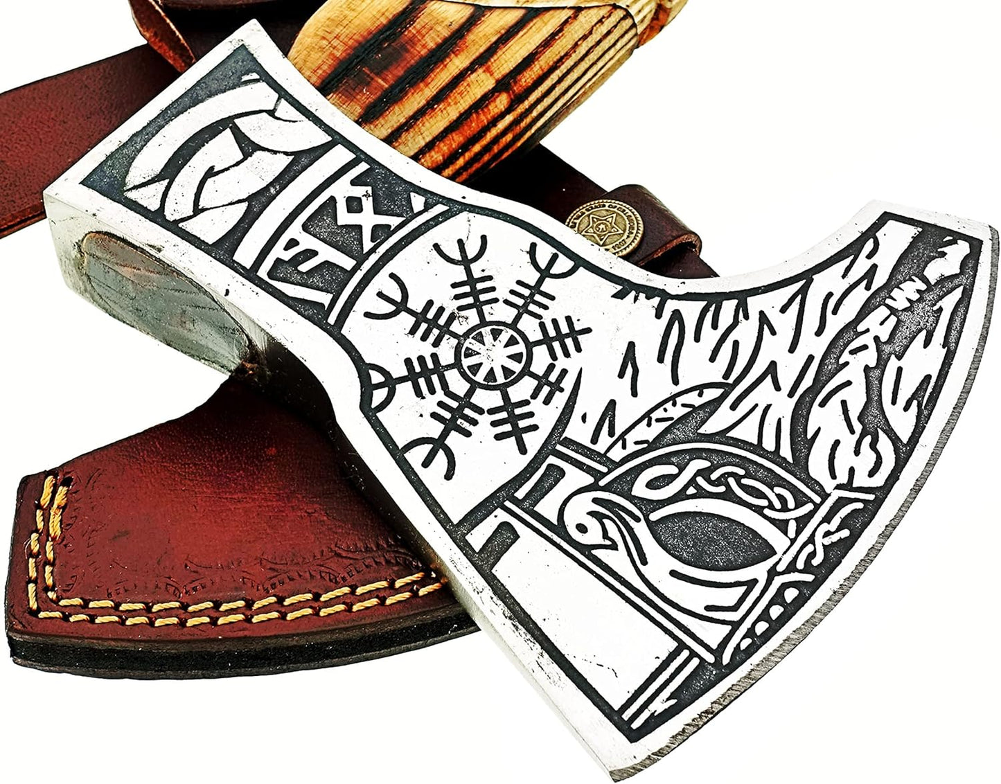 AX-7000 Custom Gift Forged Carbon Steel Viking Axe with Rose Wood Shaft, Viking Bearded Camping Axe