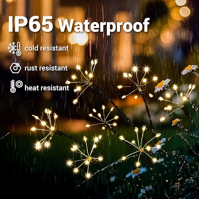 Solar Garden Decor Lights Outdoor, Solar Powered Lights Waterproof for Yard Patio Porch Flowerbed, Fairy Gardening Supplies Gifts Firwork(4 Pack Warm White)