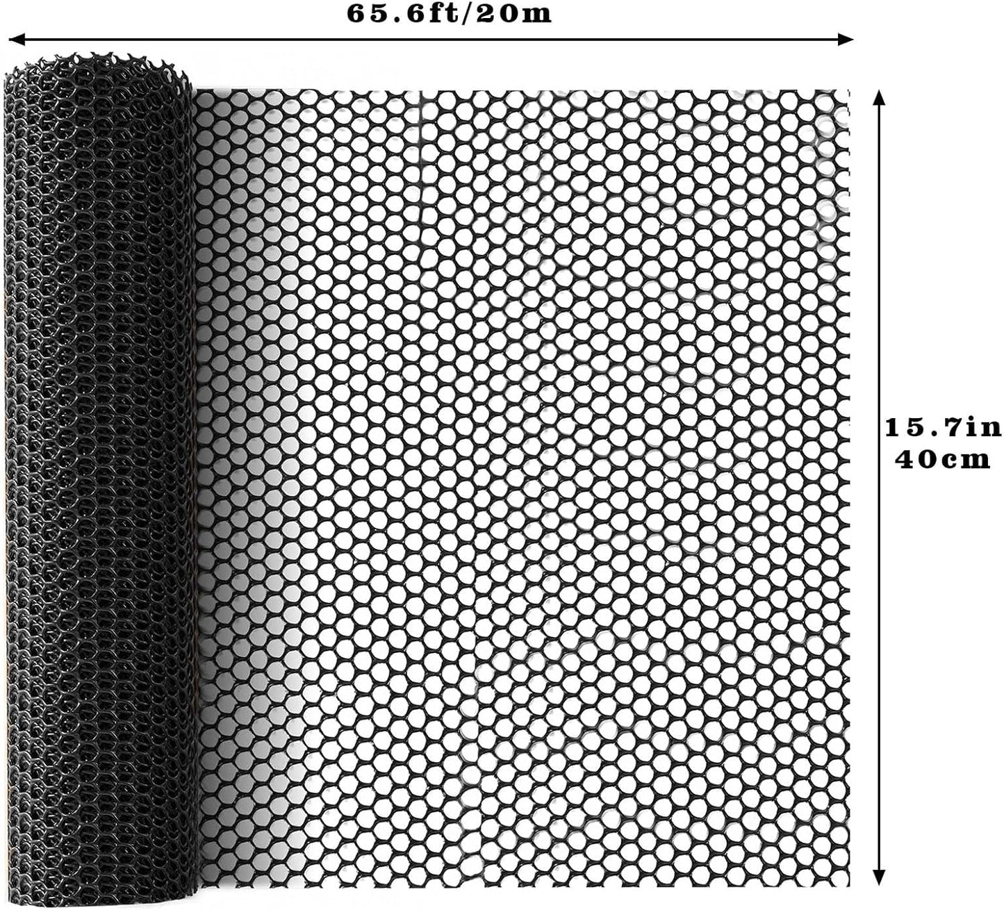 65.6 FT x 15.7 in Roll Mesh Fence, Versatile Black Plastic Fencing & Netting, Cuttable Animal Wire Mesh Fence, Durable Tree Trunk Protector, Suitable for Cat Dog Rabbit Barrier and Plant Protectors