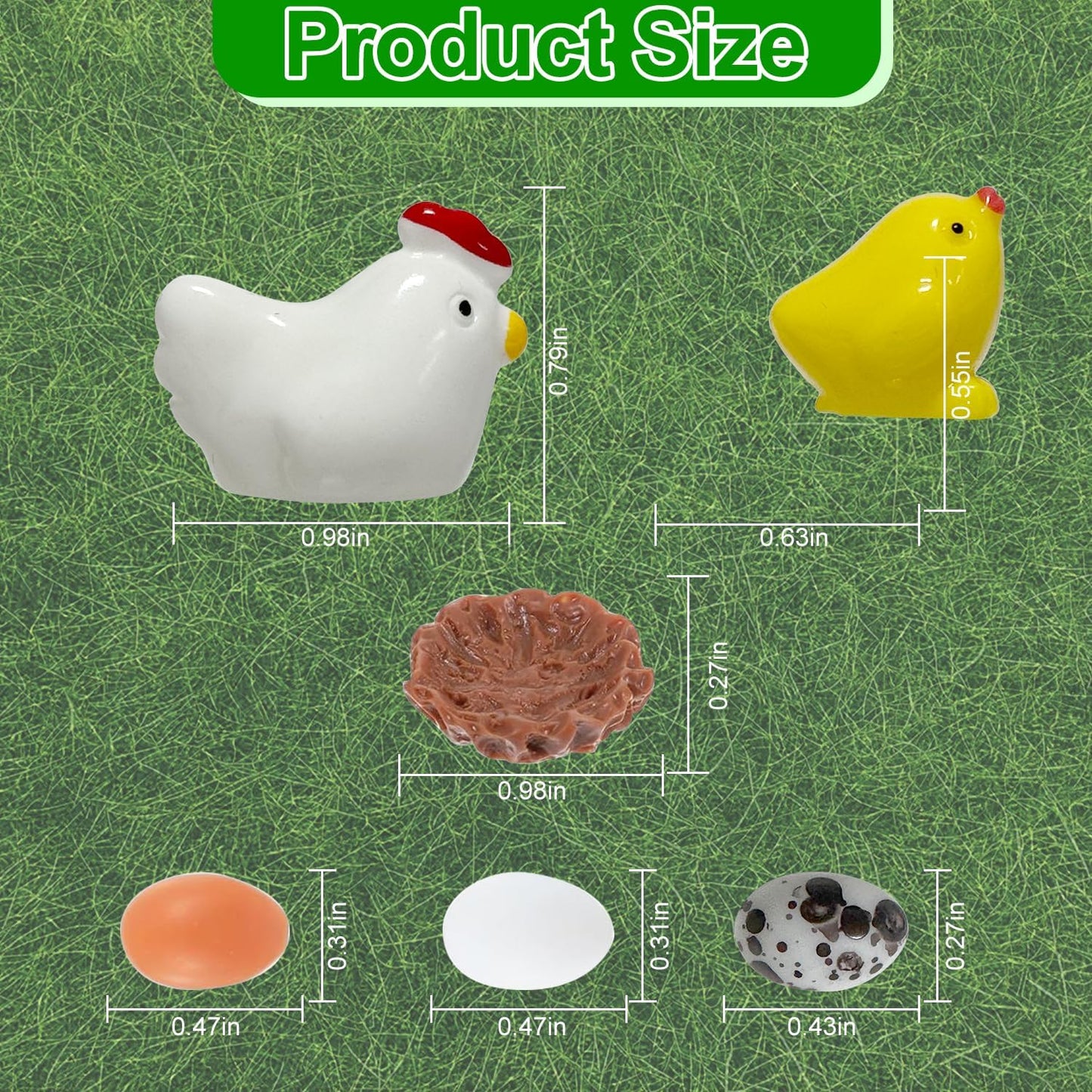 Tiny Chicken Family Scene Rooster, Hen, Chick, Egg, and Nest - Perfect for Fairy Garden or Miniature Displays
