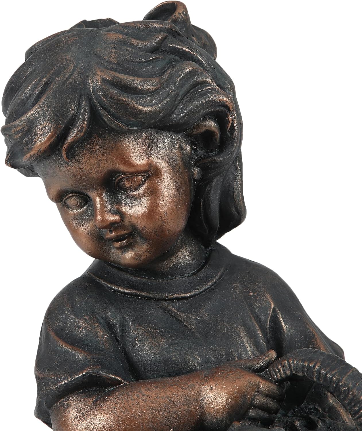 LuxenHome Garden Decor Statue,23" Fiber Stone Girl and Puppy Outdoor Statue, Bronze Garden Sculpture, Outdoor Art for Patio Courtyard Backyard Decor, House Warming Gifts