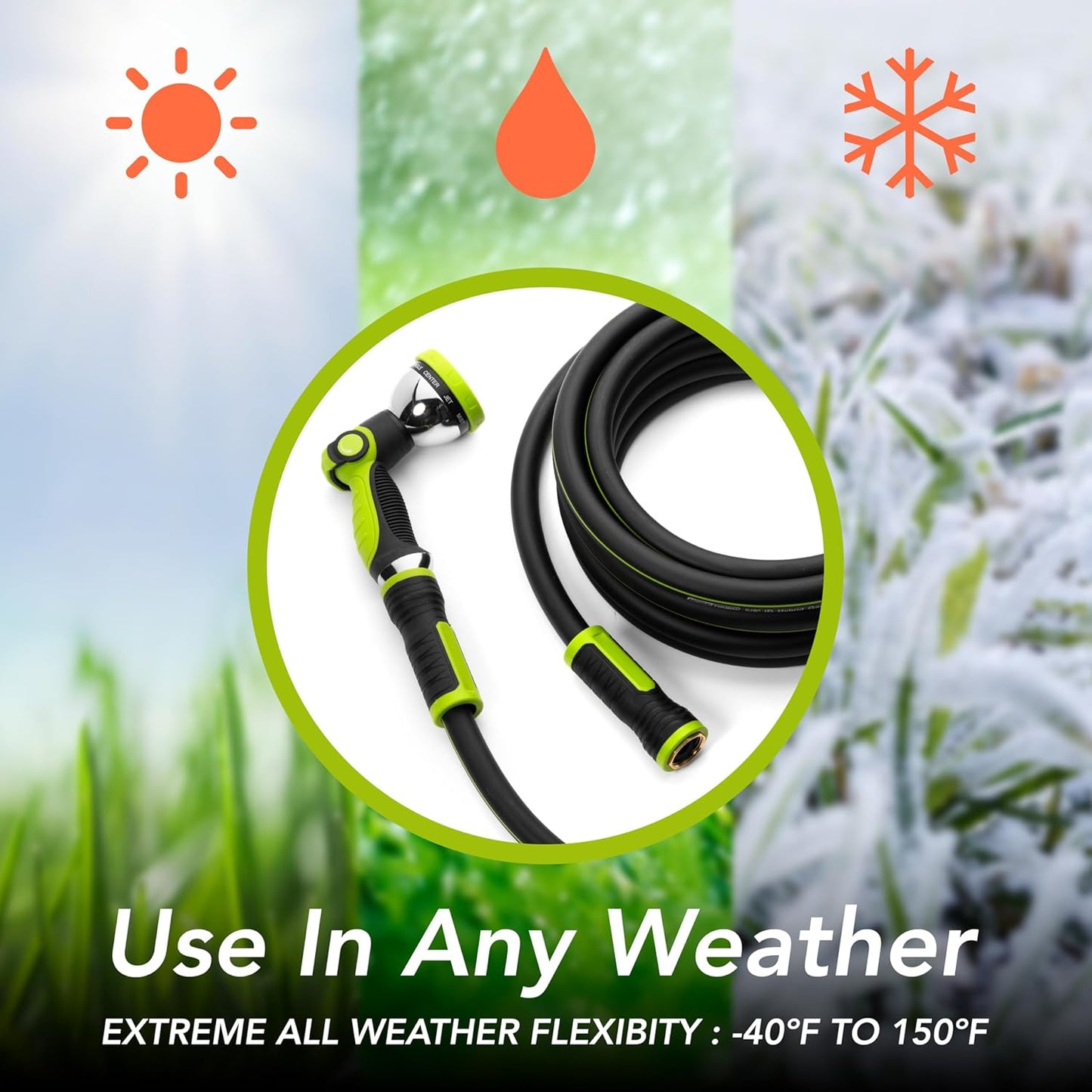 Heavy Duty Garden Hose 100ft x 5/8” – Flexible Water Hose, Leak-Proof, Lightweight Hybrid Hose with Swivel Handle & 10 Function Spray Nozzle – Durable Outdoor Hose, Kink Free