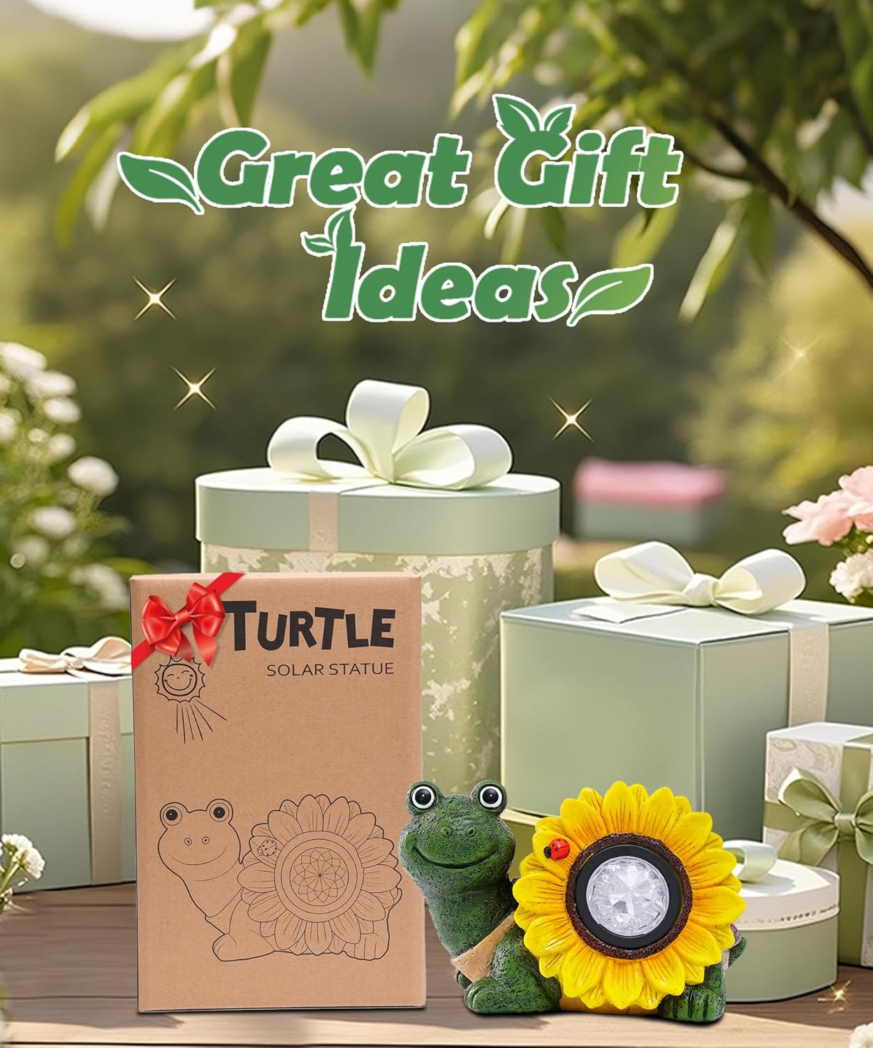 Solar Turtle Sunflower Light Garden Decor, Outdoor Statue Ornaments for Home Yard Lawn,Unique Gifts for Women Grandma Mom