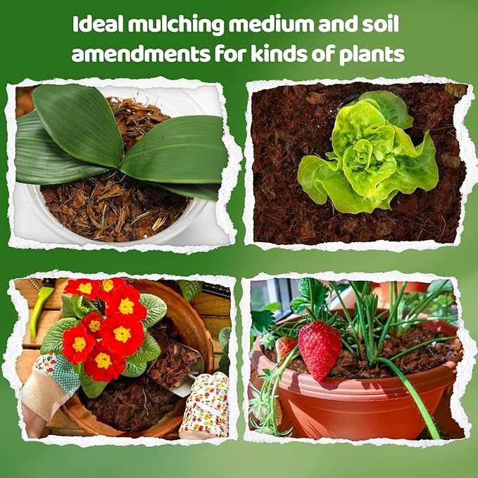 Coco Chips Substrate 4.4 LBS, Organic Coconut Husk Brick with Low EC and pH Balanced, Easy to Expand Coco Coir Mulch Medium for Garden Flowers & Reptile Bedding (4 Pcs)