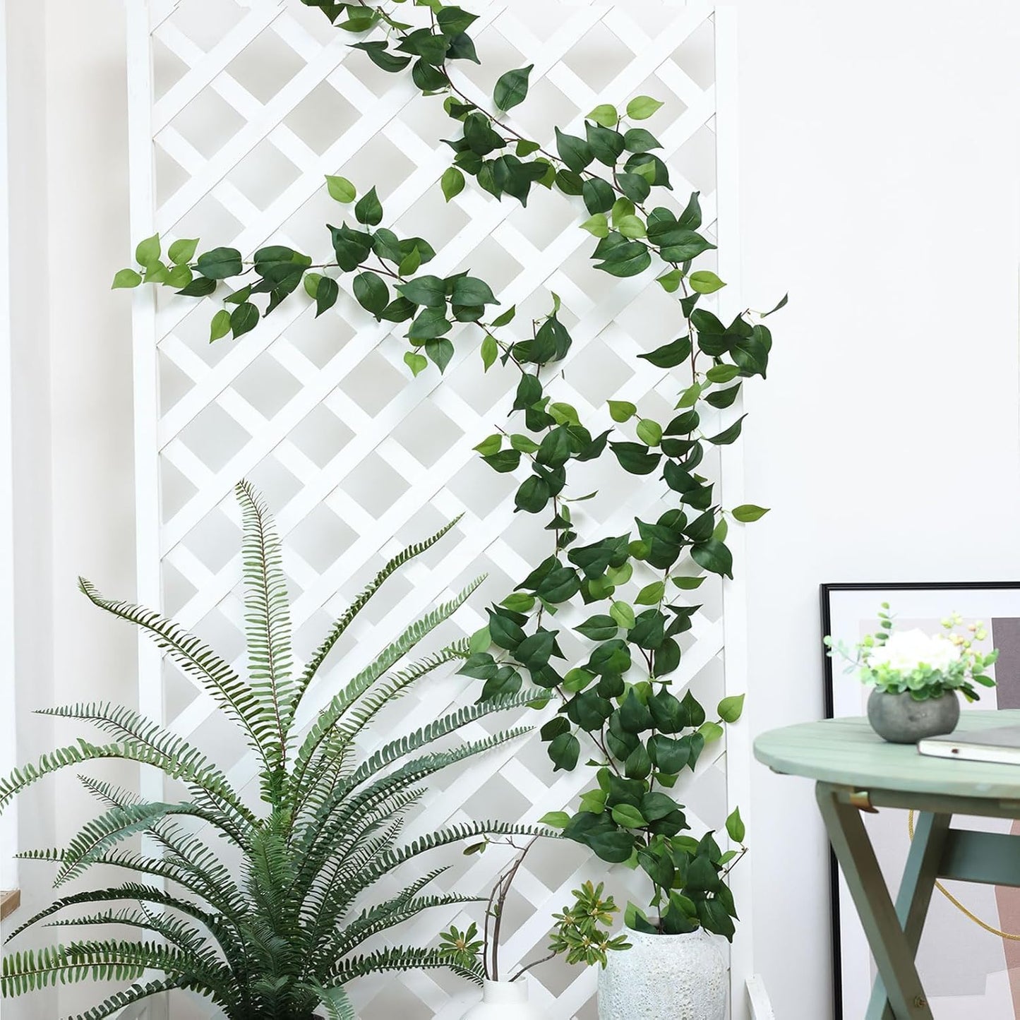 mizii 5 Pack 365" Artificial Scindaps Vines Garland Fake Vine with Silk Green Leaves Faux Hanging Plants Greenery Decoration for Bedroom Wall Party Wedding Room Home Decor