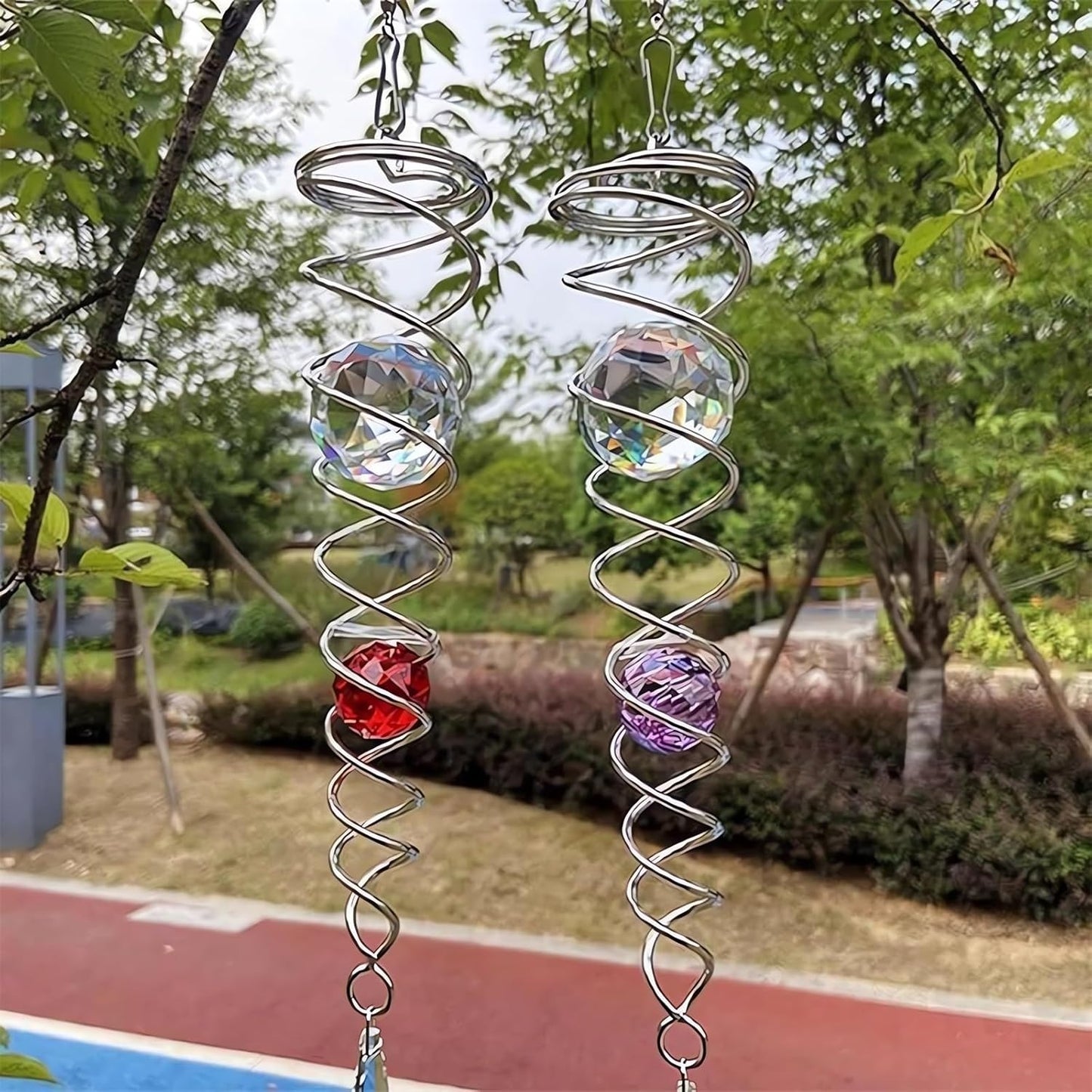 Decorative Spiral - 2024 New Gazing Ball Spiral Tail Wind Spinner Stabilizer, Spinfinity Designs Hanging Kinetic Wind Spinners Decorative Spiral Crystal Sun Catchers Rainbow Maker (Green, 12in)