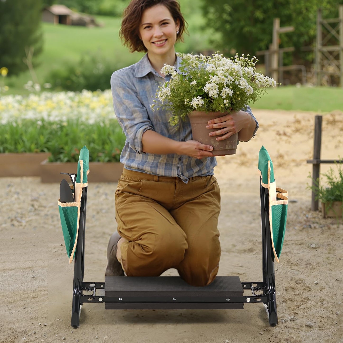 VEVOR Garden Kneeler and Seat, 330 lbs Load Capacity, 8" EVA Wide Pad, Foldable Garden Stool