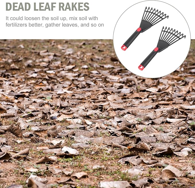 Lawn Rake Head Hand Rake Garden Tool, 2PCS Plastic Hand Rake Soil Tiller with Ergonomic Handle, Small Rake for Leaves, Gardening, Cultivating, Loosening Soil & Spreading Mulch