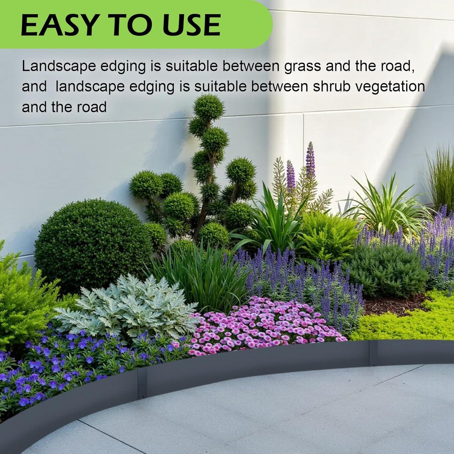 Landscape Edging Kit, Galvanized Steel Edging Landscape Lawn Edging Powder for Lawn Yard, Coated Bendable Metal Strips, No-Dig Hammer-in Edging Border w/Clips (6 INCH 6 PCS, Navy Blue)