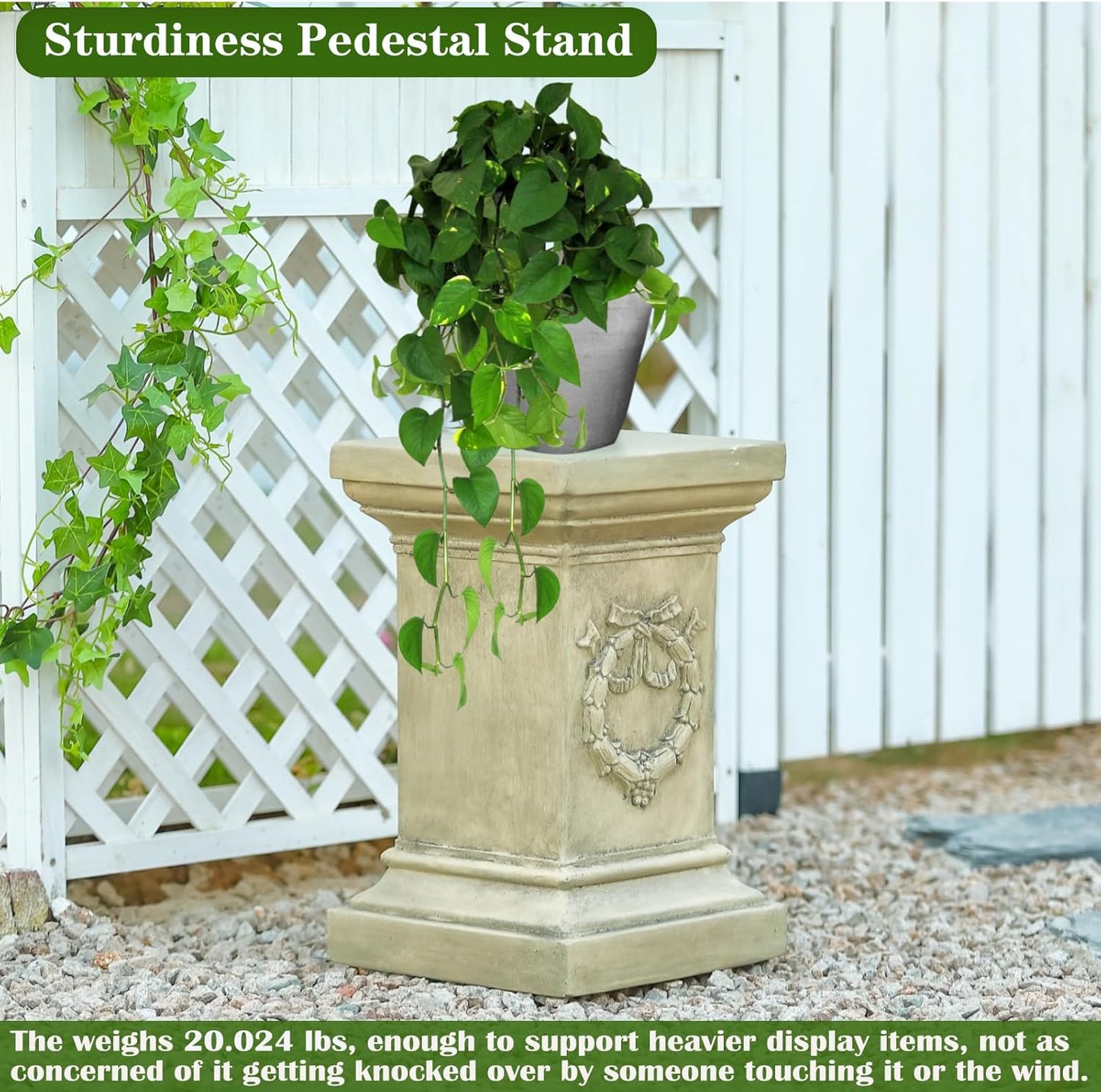 19.57" Tall Garden Pedestal Stand for Statues, Heavy Duty Magnesium Oxide Plant Stand, Weatherproof Outdoor Pedestal for Sculptures, Flower Pots, Decor – Sturdiness Plinth Base Statue Riser