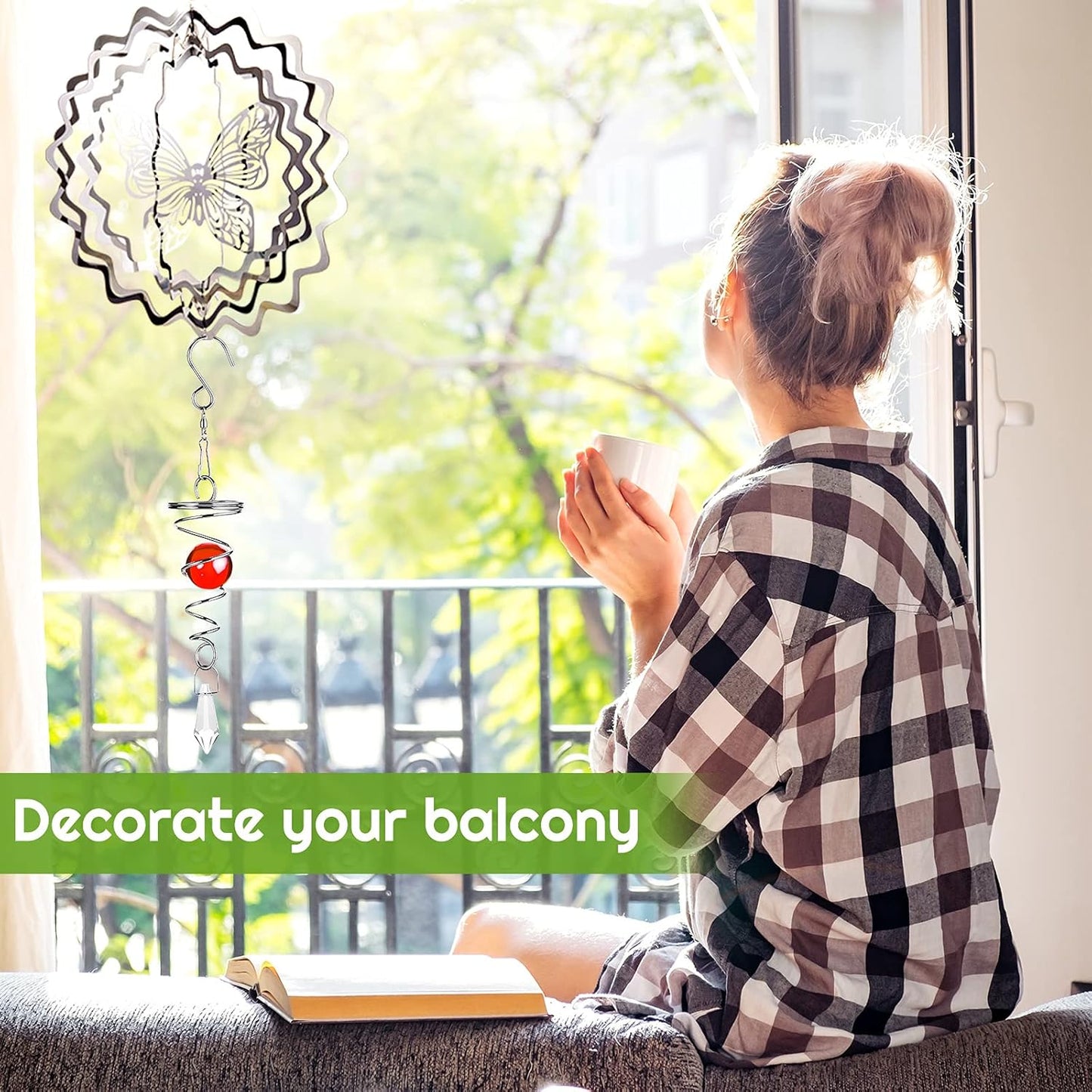 Jetec 3 Pcs Gazing Ball Spiral Tail Decorative Wind Spinner Stabilizer Indoor Outdoor Hanging Wind Ball Spinner with Hanging Swivel Hook for Garden Balcony Decoration (Red, Sky Blue, Navy Blue)