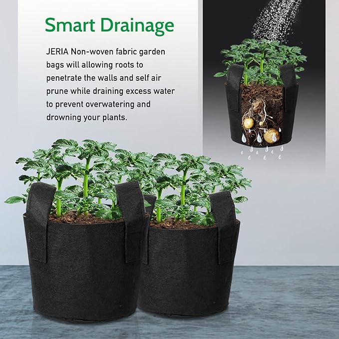 JERIA 24-Pack 5 Gallon Nonwoven Grow Bags, Plant Grow Bags,Heavy Duty Aeration Fabric Pots with Durable Handles, Come with 24 Pcs Plant Labels