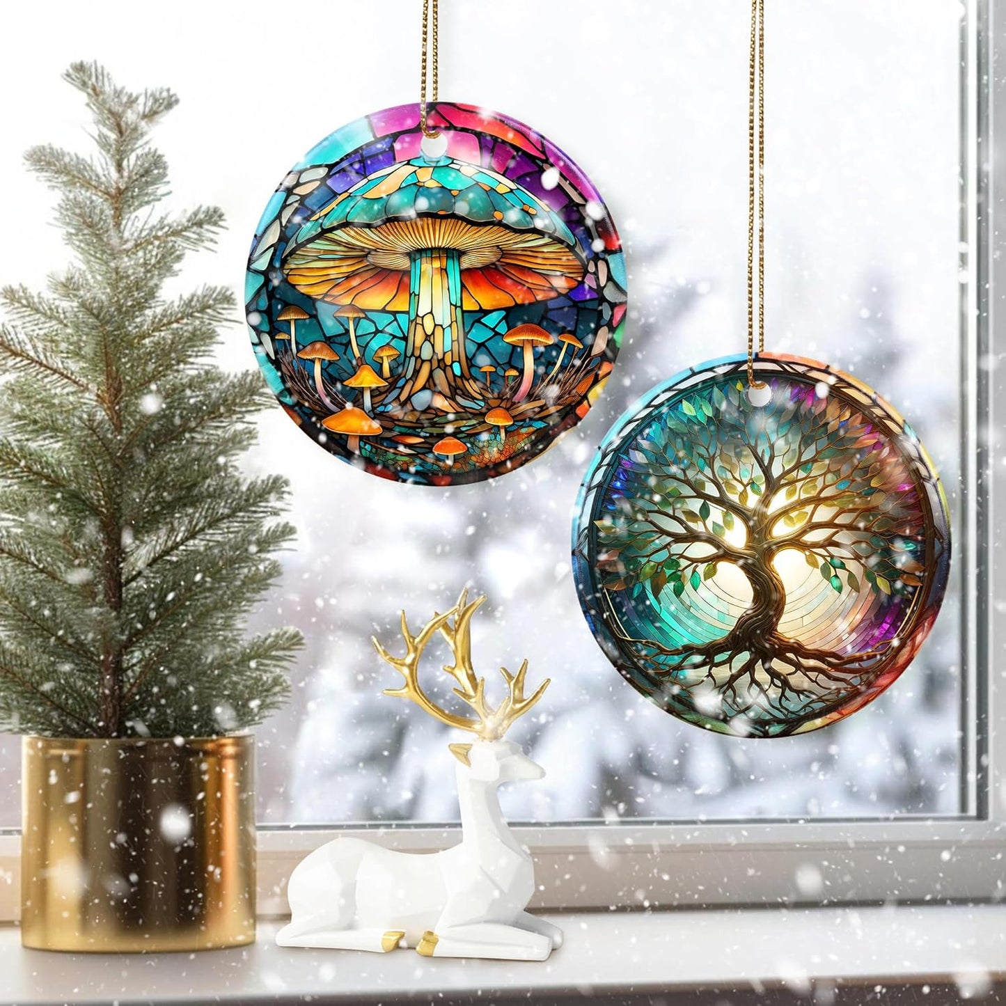 Colorful Ceramic Mushroom Christmas Ornament, Mushroom Lovers Gift, Christmas Decor - Pattern B