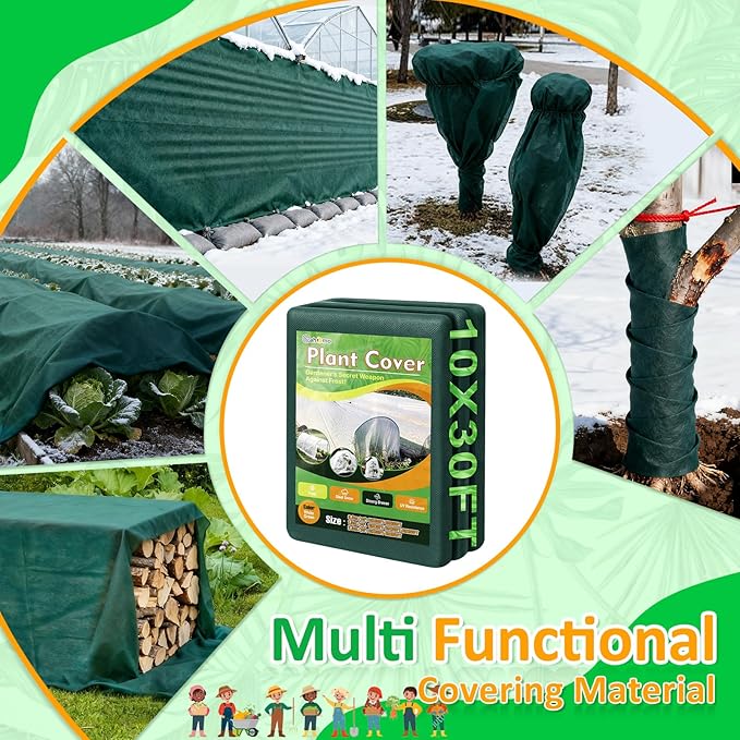 Green Plant Covers Freeze Protection, 10 x 30 ft - 1.5 oz/yd² Frost Cloths for Outdoor Plants, Tree Covers Freeze Protection, Winter Garden Blanket, Sun Cover for Plants for Greenhouse, Vegetables
