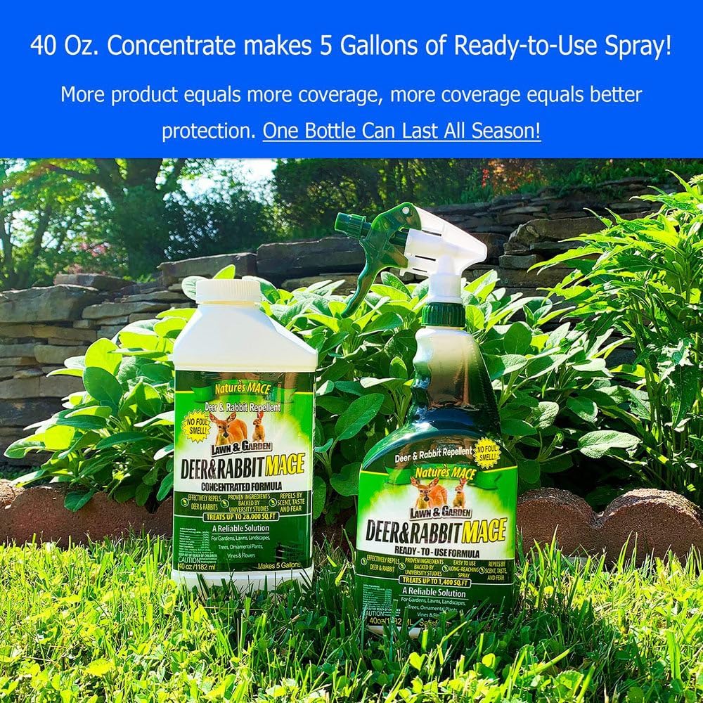Nature’s MACE Deer and Rabbit Mace, Deer Repellent Spray, Plants, Lawns, Flowers, Gardens, Deer Repellent Spray, Keep Deer Out, Deterrent, All-Season Protection, 1 Gallon Concentrate, Treats 2 Acres