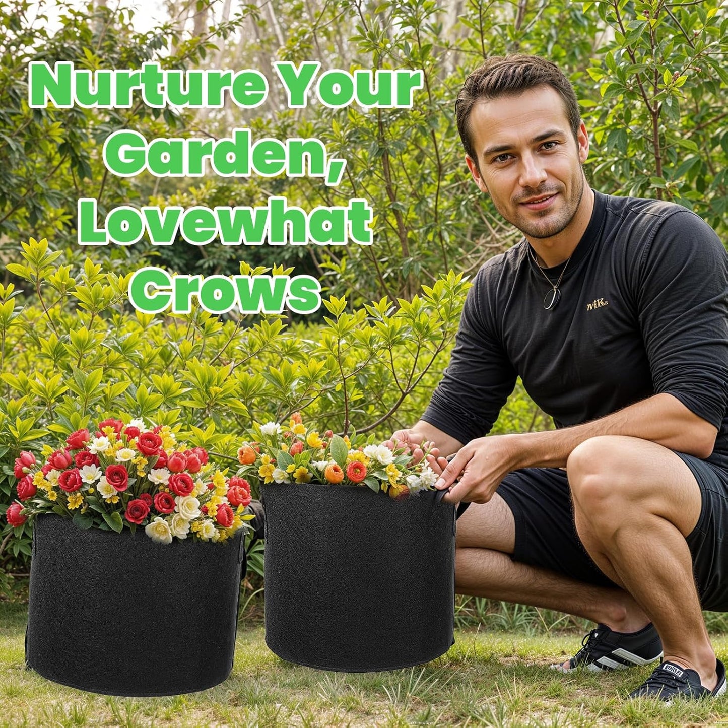 20-Pack 5 Gallon Plant Grow Bags: 280G Thickened Nonwoven Potato Grow Bags with Handles, Black Fabric Pots Felt Garden Bags, Gardening Supplies for Growing Vegetable Fruit Tomato Flowers Herbs