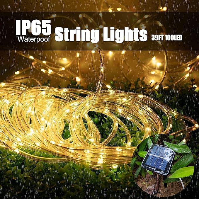 Solar Rope Light 2 Pack Waterproof IP65 39FT 100LEDs Outdoor LED Solar Outdoor Lights for Party Garden Yard Home Wedding Christmas Halloween Holiday Tree Decoration Lighting
