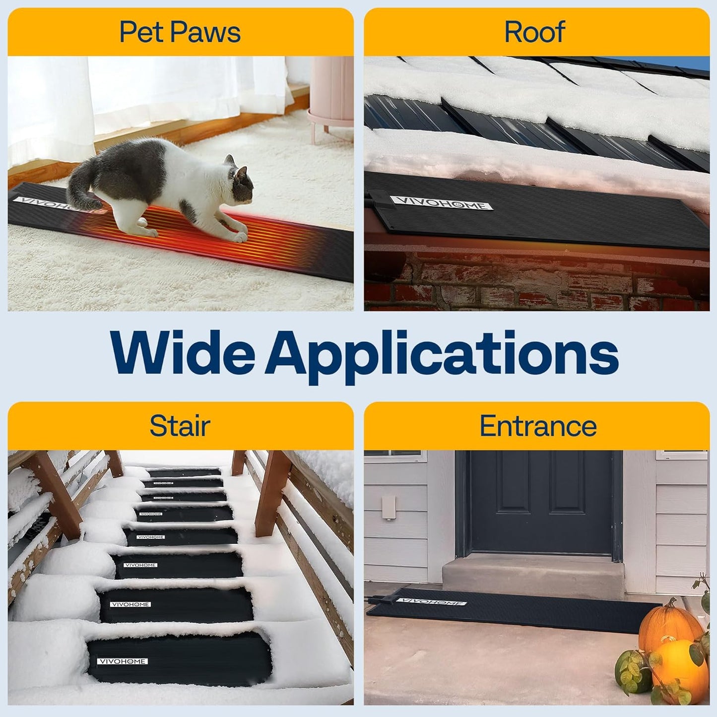 VIVOHOME 10" x 38" Snow Melting Mat with Grounding Wires, 0.35" Thickened SBR Rubber Heated Outdoor Mats, Heated Walkway Mats 1 Pack (Power Cord Not Included)