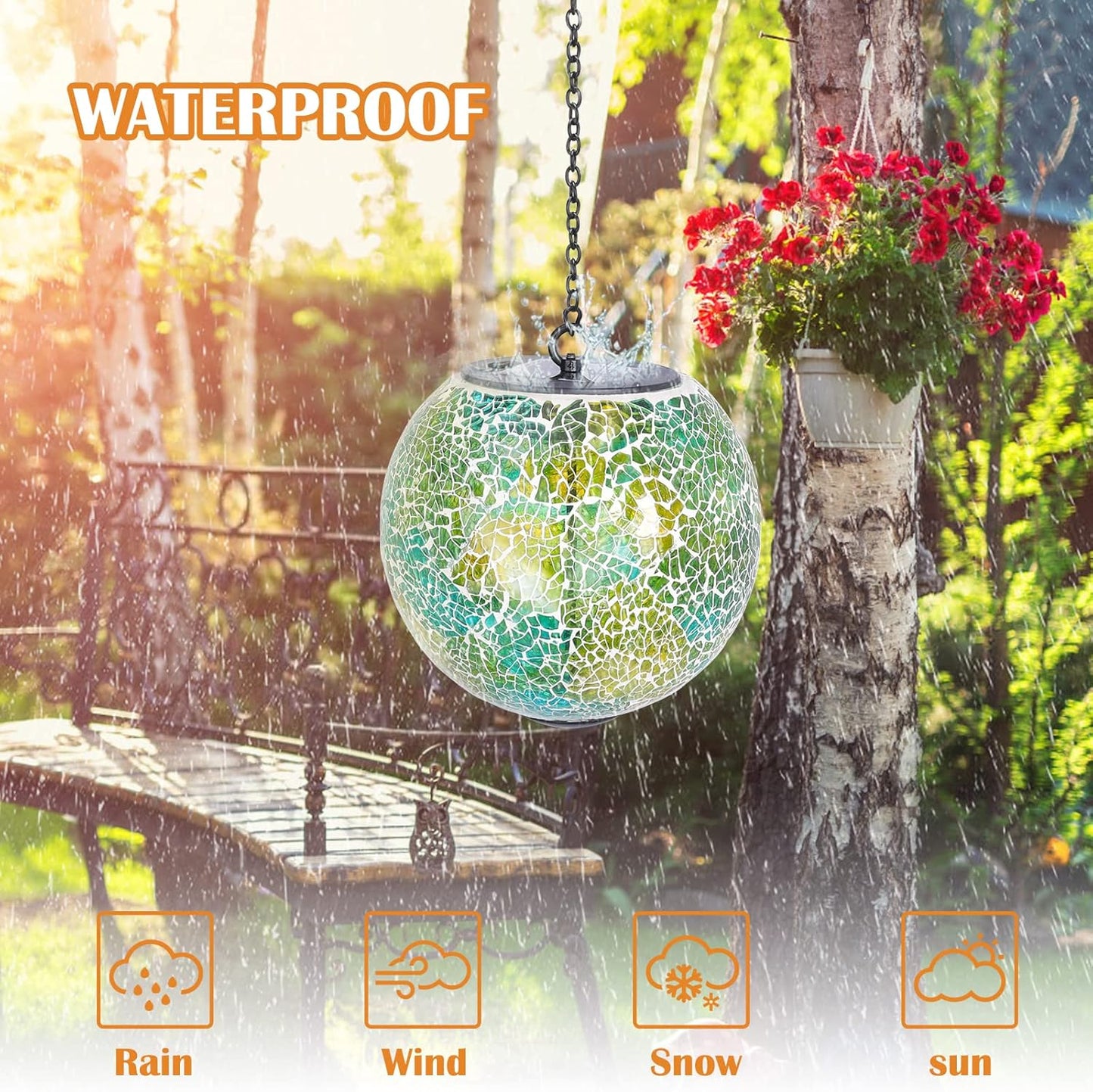 Solar Hanging Lantern Solar Outdoor Lanterns Mosaic Gazing Ball Outdoor Hanging Lights Outdoor Lights Waterproof Garden, Patio, Pathway & Yard Décor Green