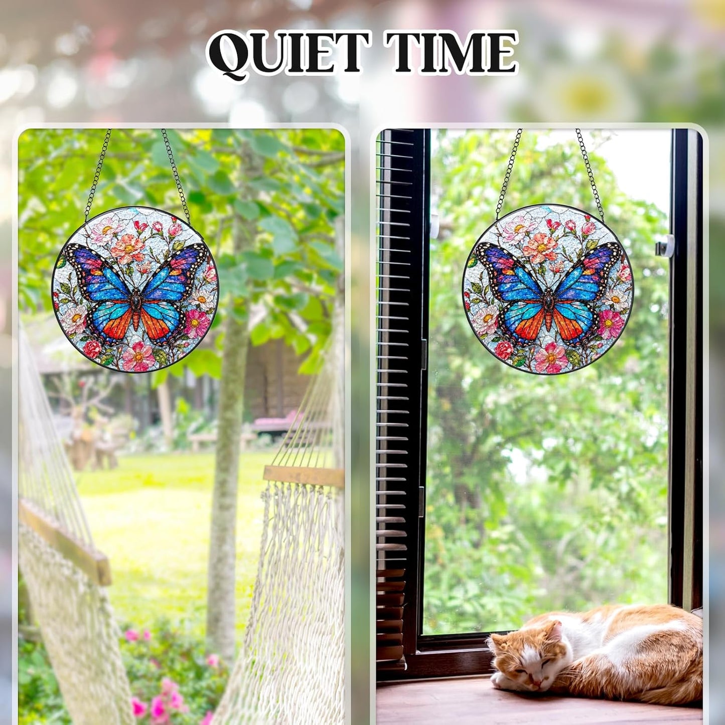 Stained Glass Window Hanging - Butterfly Sun Catchers Colorful Glass Panel Suncatcher Indoor Decor Window, Housewarming Birthday Gifts for Women, Wife, and Mom - 6.3 inch