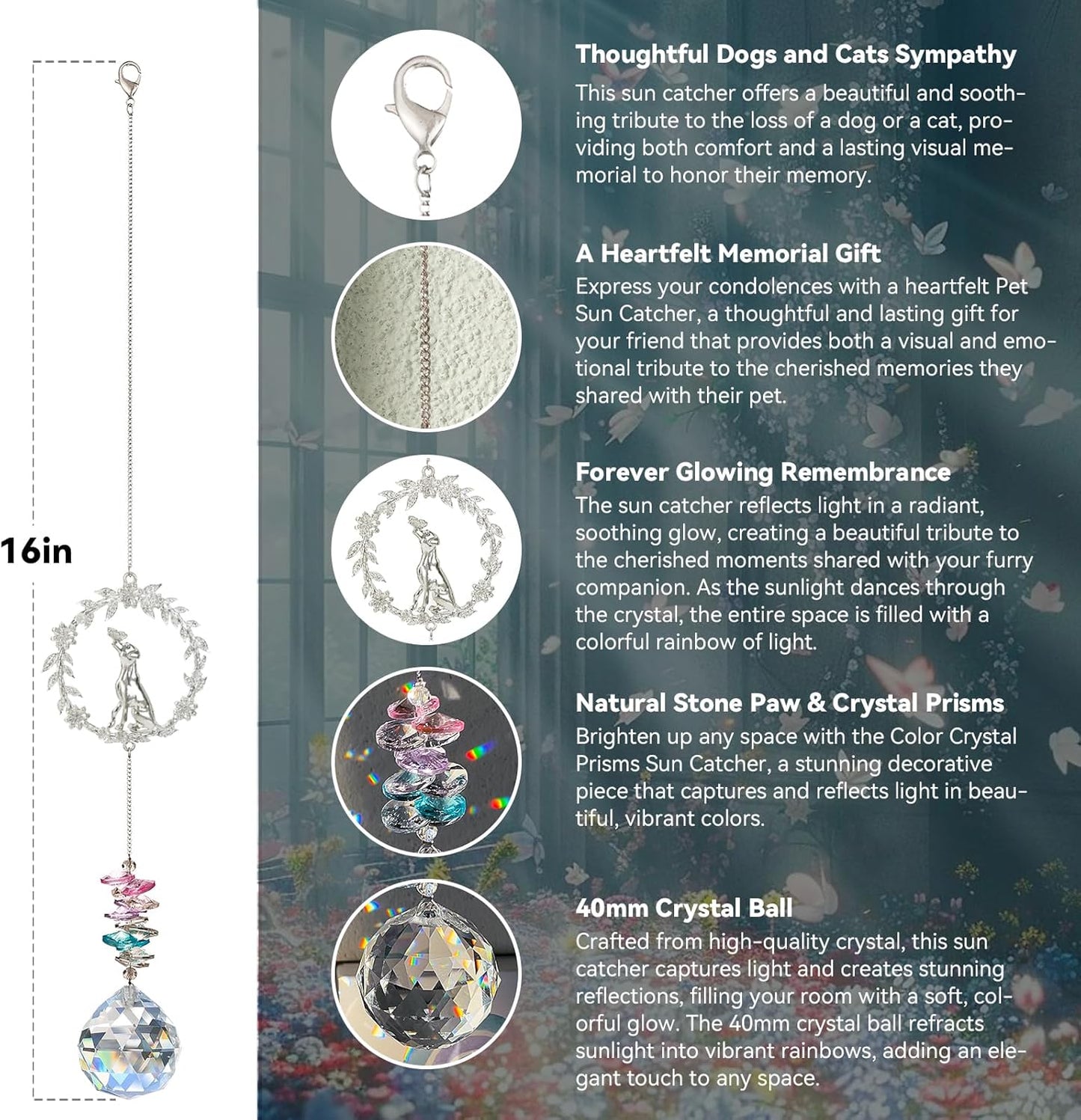 Dog Memorial Suncatcher - Loss of Dog Sympathy Gift, Pet Loss Bereavement Gift, Thoughtful Dogs Passing Away Remembrance, Pet Memory Rainbow Bridge Crystal Sun Catchers