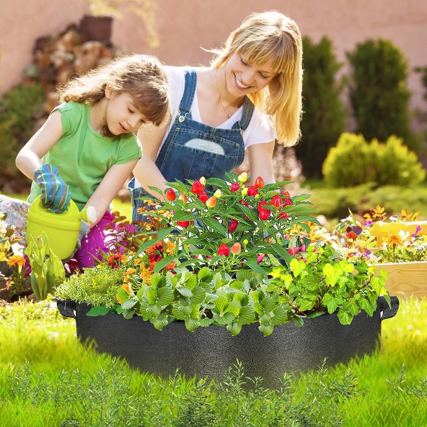 2-Pack 15 Gallon Grow Bags,Round Fabric Raised Garden Beds with 2 Handles,Durable Garden Planter Cloth Pots Container to Grow Vegetables for Outdoor Plants