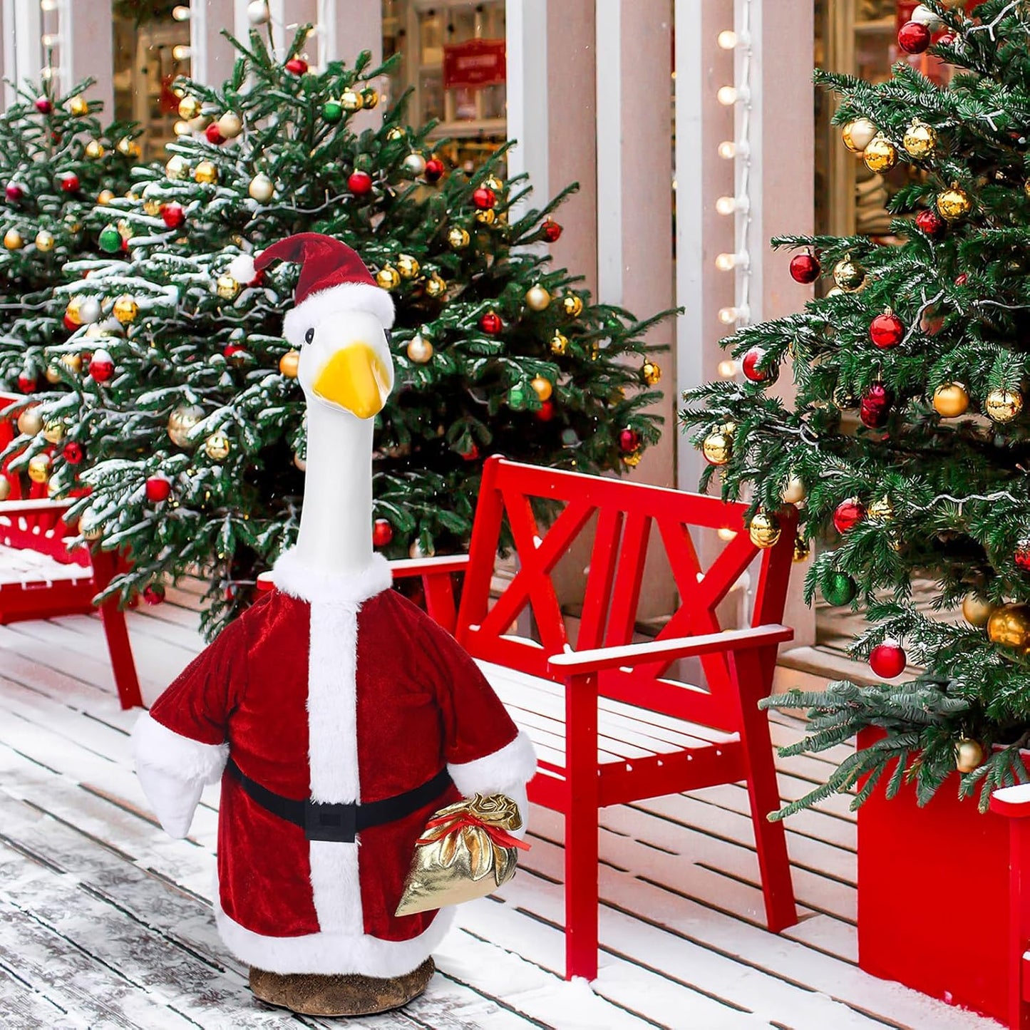 Christmas Santa Claus Goose Outfit Dresses Clothes for 23" High Cement or Plastic Christmas Goose Lawn Clothing Porch Garden Costume for Yard Patio Statue Outdoor Xmas Holiday Decor