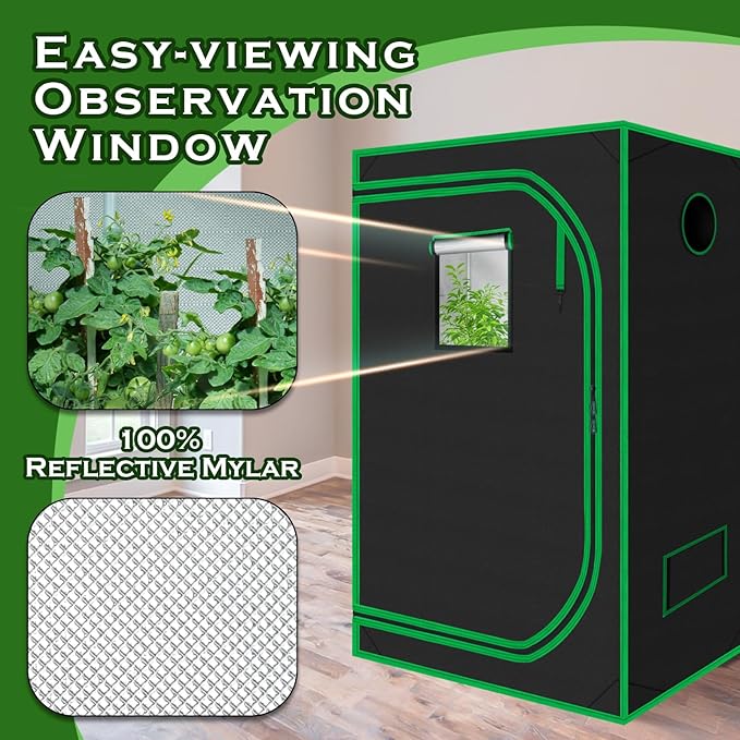 Grow Tent 32"x32"x63", High Reflective Mylar Dark Room with Observation Window, Removable Floor Tray and Tool Bag for Indoor Plant Growing 3x3