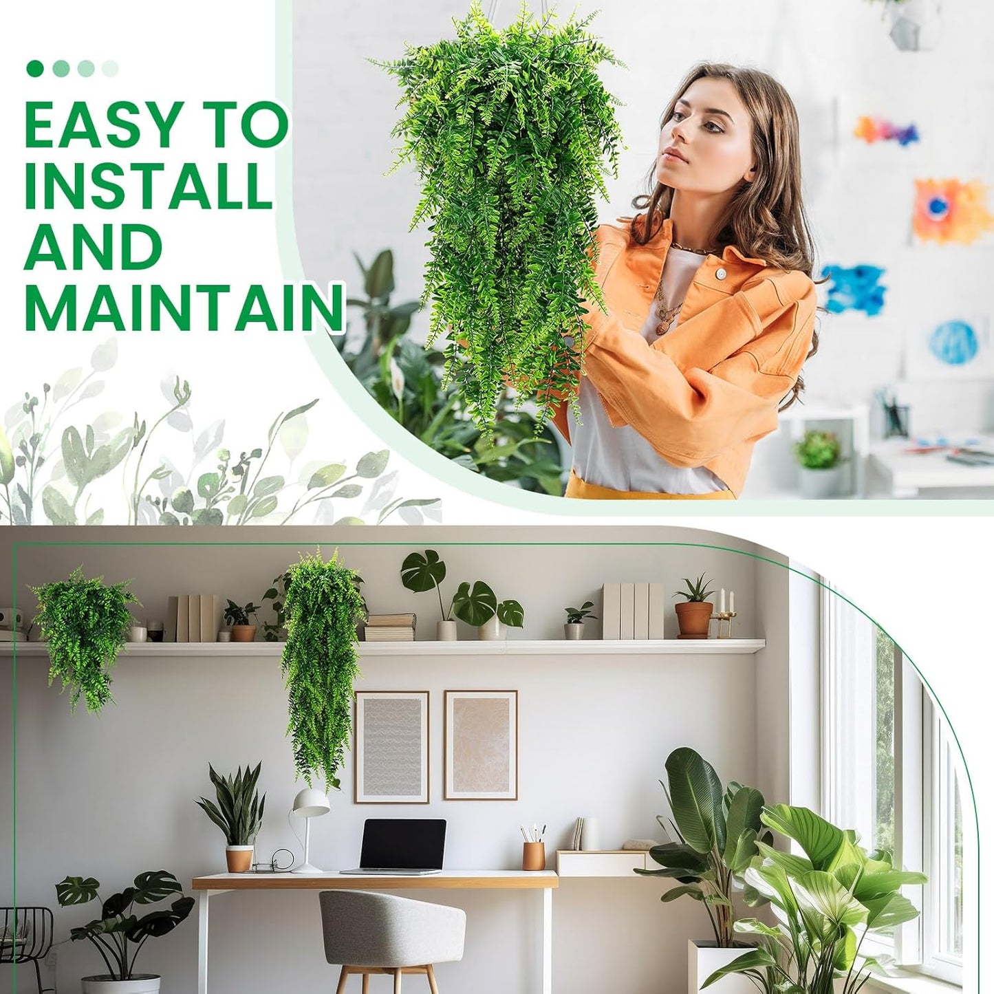 Geosar 110 Pcs Artificial Hanging Plants 32 Inch Hanging Boston Ferns Plastic Fake Plants for Wall Room Garden Wedding Garland Indoor Outdoor Decoration, No Basket
