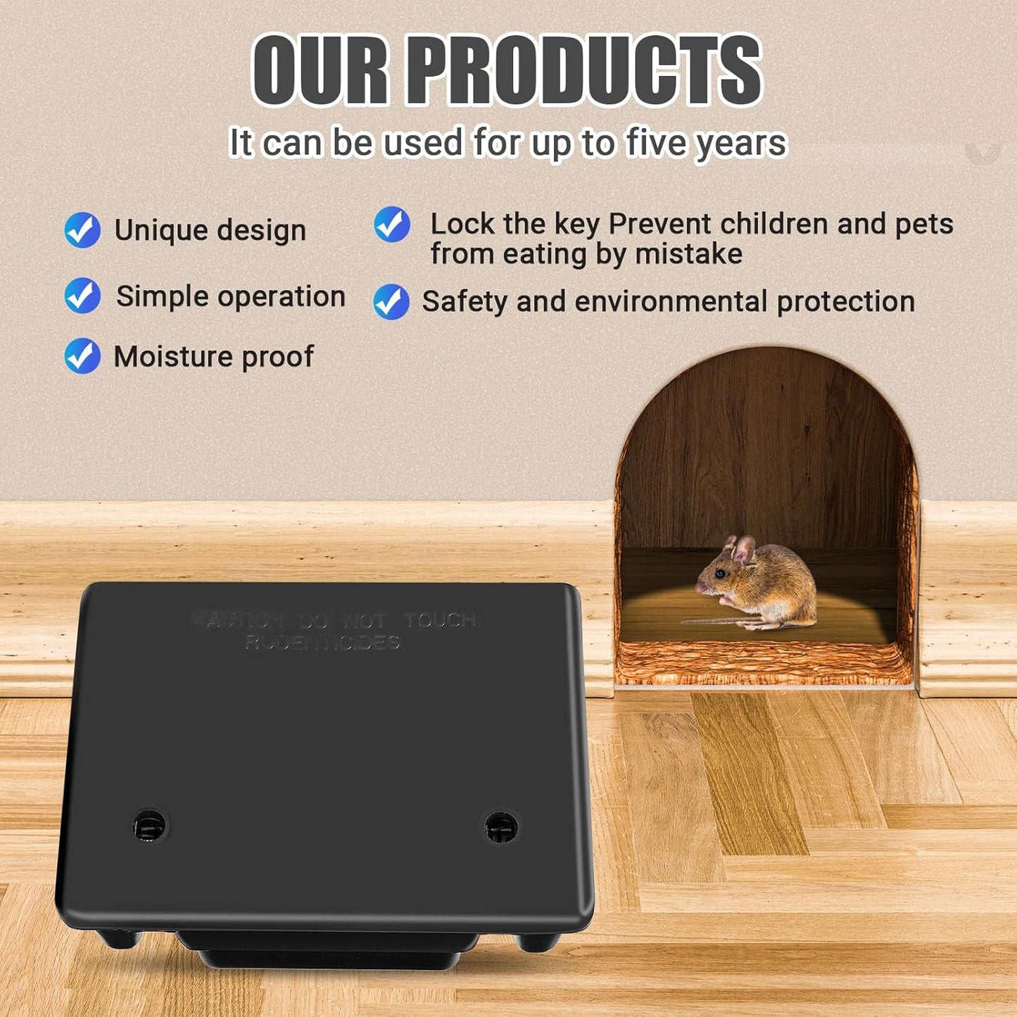 Qualirey 4 Pack Rat Bait Stations Large Rodent with Key Reusable Mouse Stations Mice Blocks Heavy Duty Boxes for Outdoor Rodents Mice Blocks, Bait Not Included, Black (8.66 x 7.5 x 3.9 Inches)
