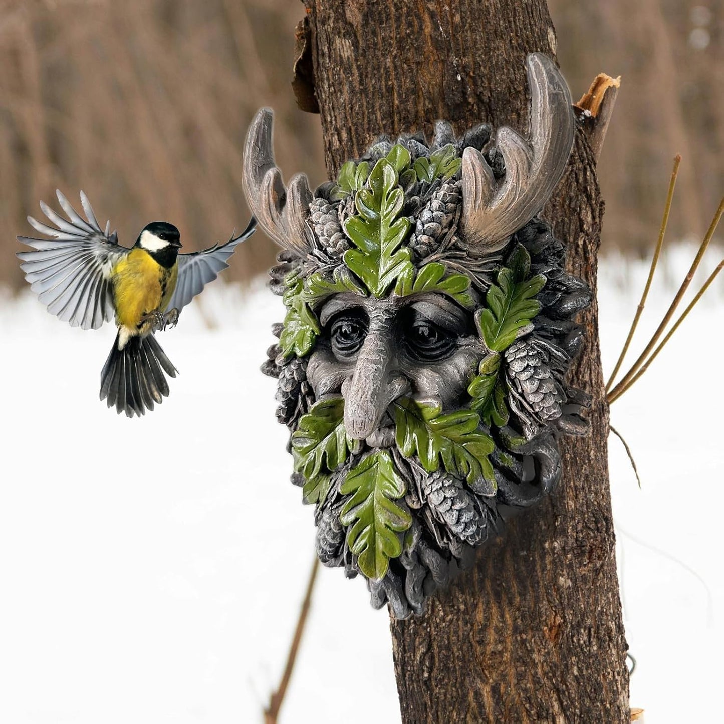 Tree Face Sculpture, Funny Horned Old Man Tree Hugger Statue, Indoor & Outdoor Creative Props for Garden and Home,8.27" x 5.12" x 2.4"