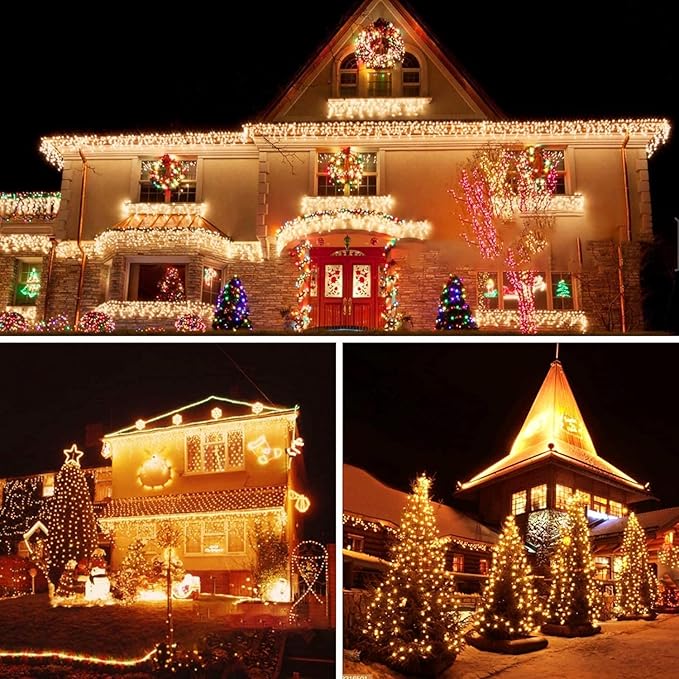 Solar Christmas Lights Outdoor, Upgraded 212FT 640LED Solar Power Christmas Lights with Remote,19 Modes Waterproof Solar String Lights for Outside Garden Home Christmas Decorations (Warm White)