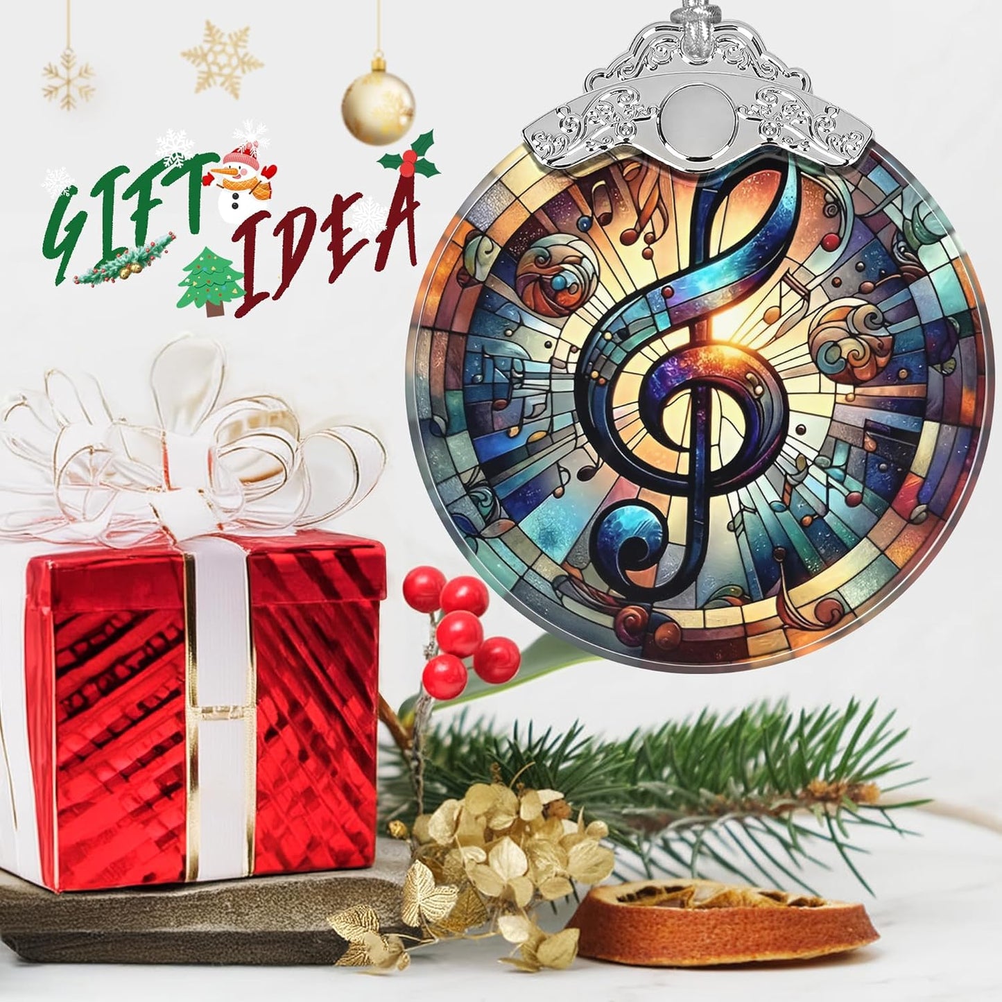 Musical Note Stained Glass Orament - Christmas Ornament - Christmas Decorations for Tree - Holiday Present ldeas - Gift Exchange