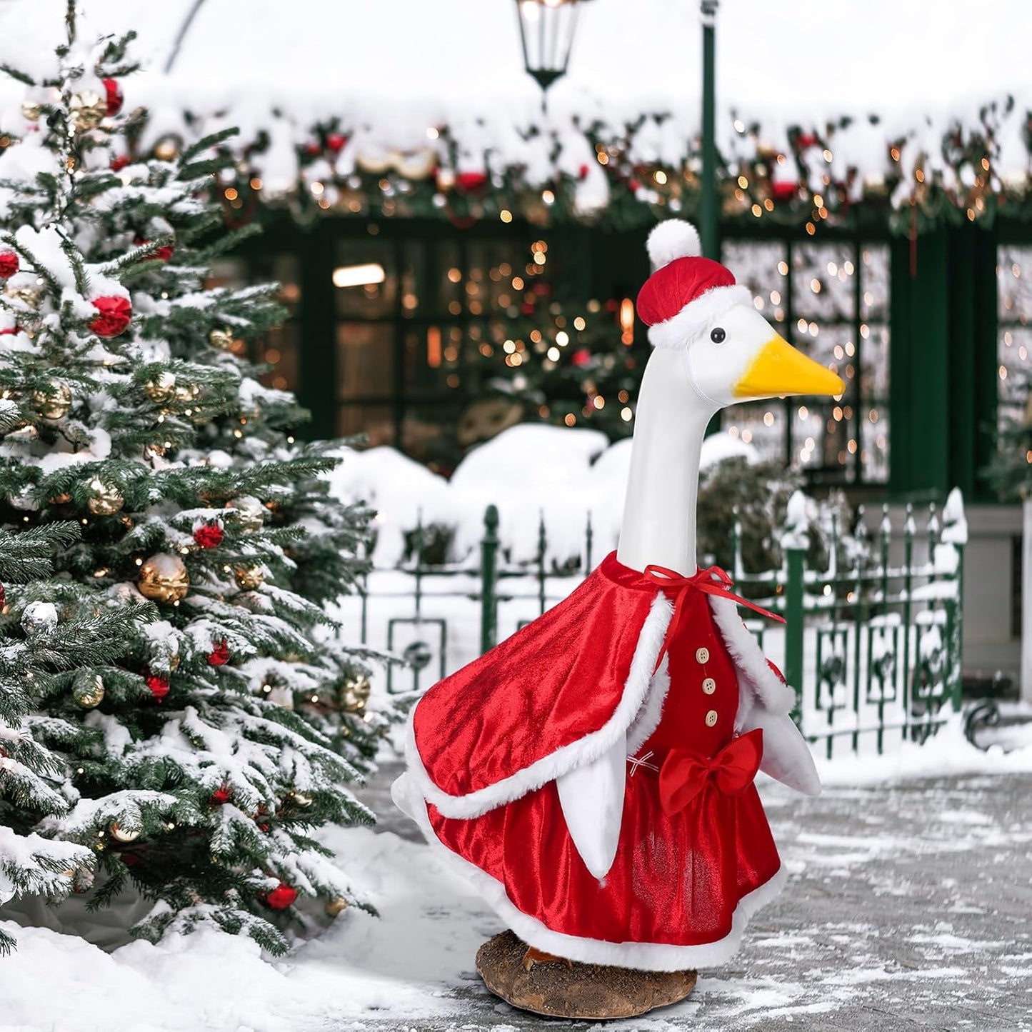 Christmas Mrs. Claus Goose Outfit Dresses Clothes for 23" High Cement or Plastic Goose Lawn Clothing Porch Garden Costume for Yard Outdoor Patio Statue Xmas Santa Holiday Decor