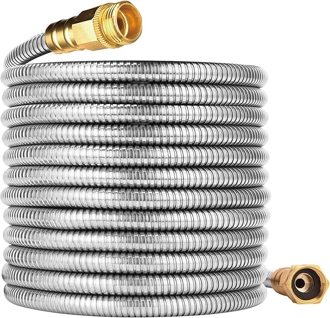 Stainless Steel Garden Hose: Durable Quality Metal with High-pressure Water Output for Gardeners(75FT)