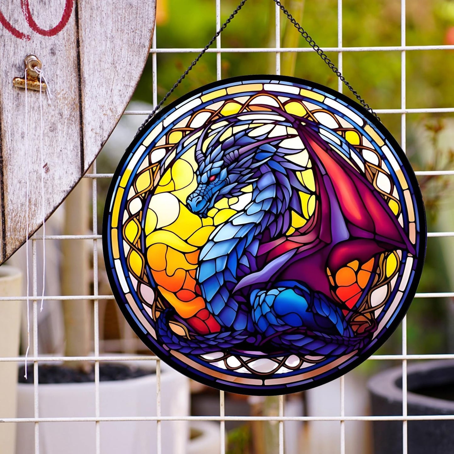 Celestial Dragon Suncatcher Stained Glass,Halloween Hanging Stained Glass for Windows,20cm/7.87inch Hand-Painted Suncatcher Garden Hangings Thanksgiving Fall Christmas Festival Gift