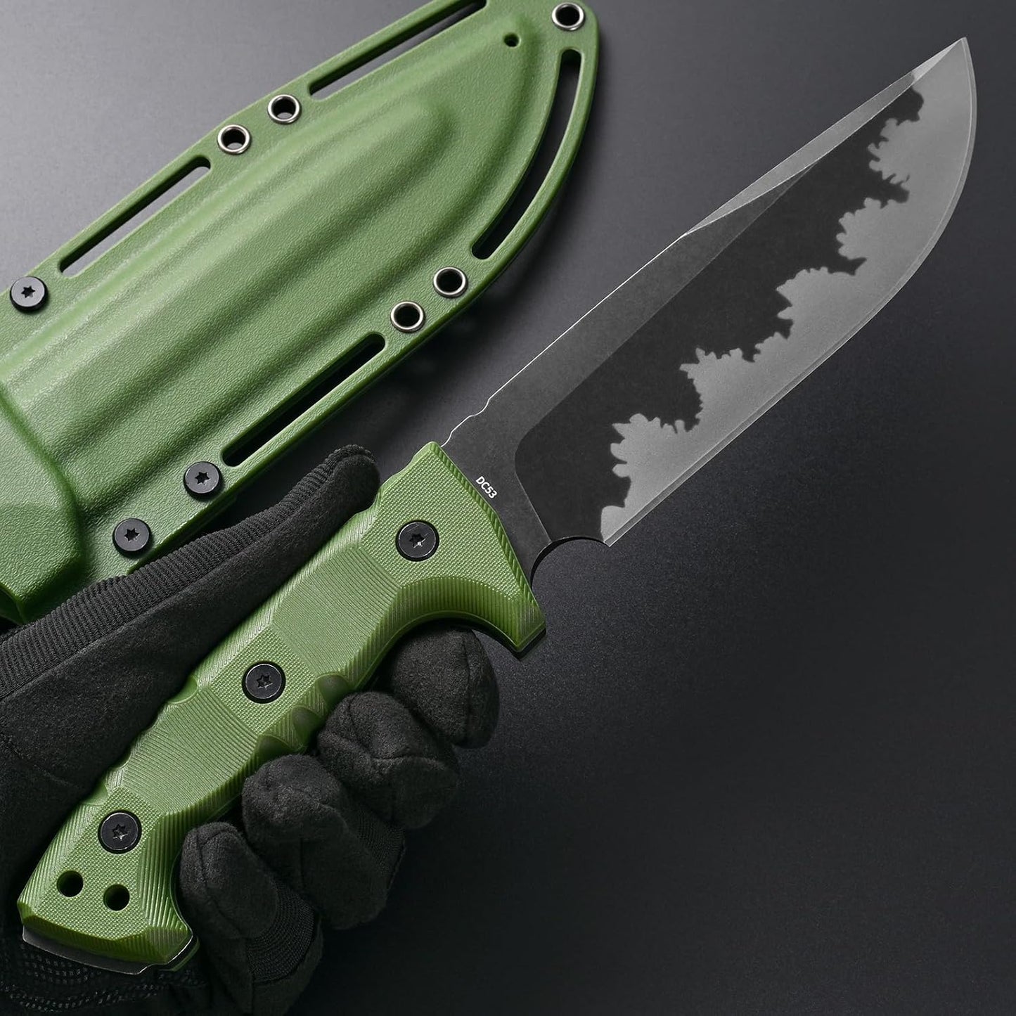 GTK7 Fixed Blade Knife DC53 Steel Blade Full Tang Nylon Fiberglass Handle EDC Fixed Knifes for Outdoor Camping Hunting (green)