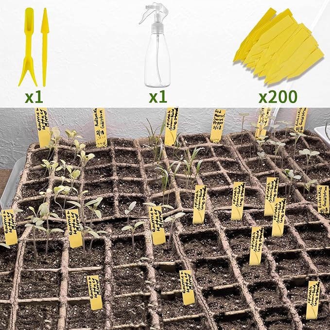 SYITCUN 320 Cells Seed Starter Tray, 20 Pack Biodegradable Seed Starter Kit, Peat Pots for Seedlings with 200 Plant Labels, 2 Seed Planting Tool and 1 Spray Bottle