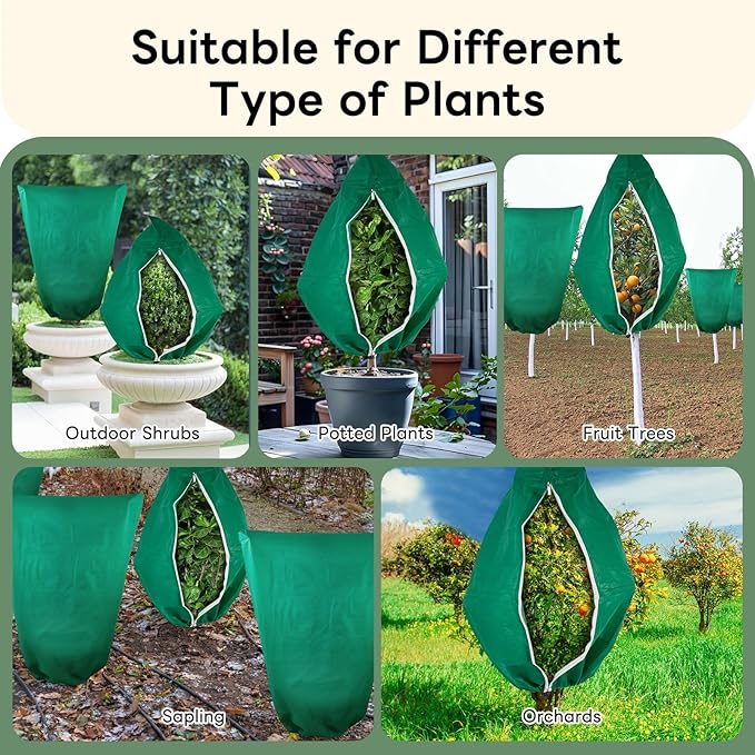 YATHO Plant Covers Freeze Protection 1 Packs 86.6" W X 94.4" H Thicker Large Outdoor Winter Frost Cloths Blankets with Zipper Drawstring, Reusable Garden Tree Cover Bags for Fruit Tree Shrub Potted