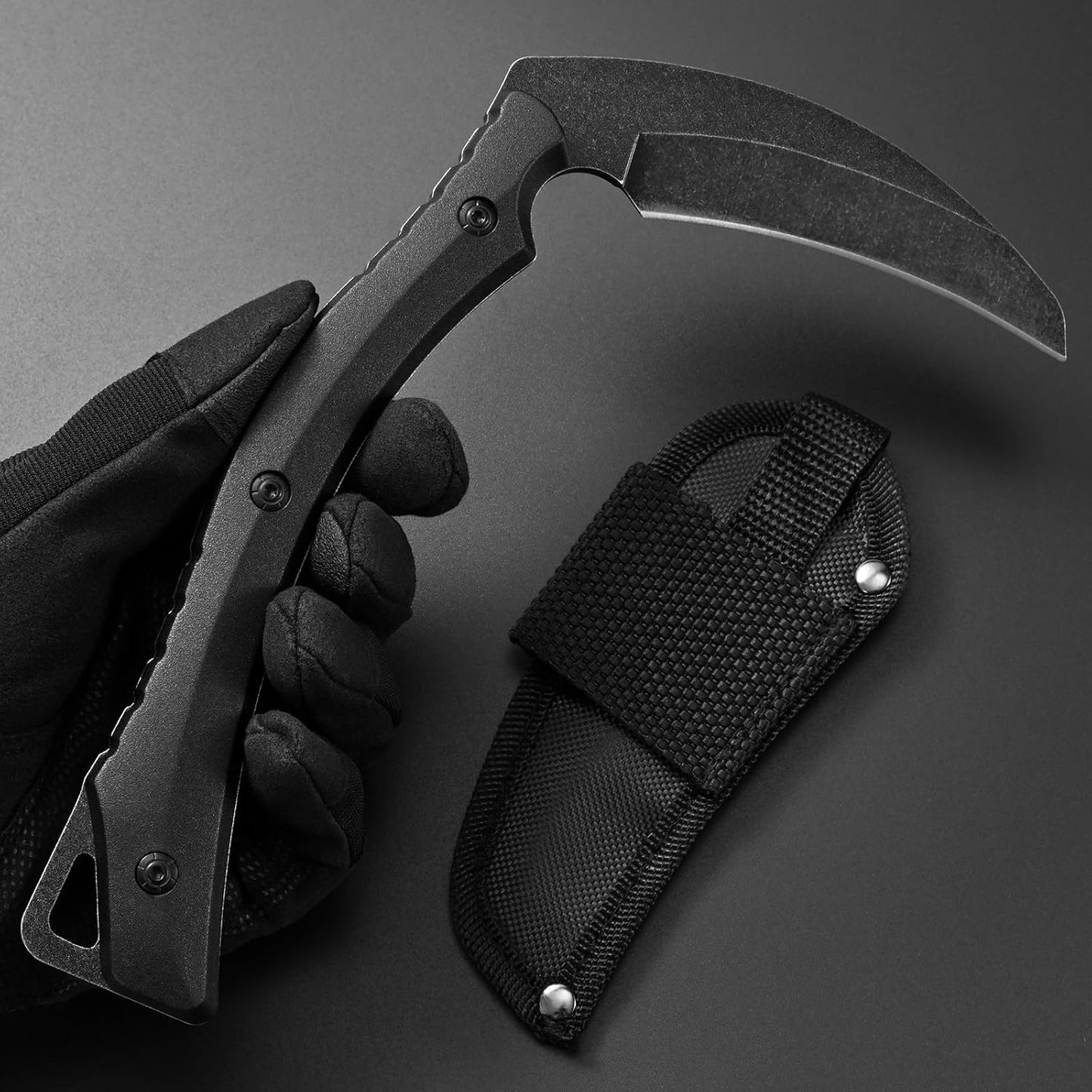 C1398 Camping Axes Billhook Sickle Machete Knife Brush Clearing Sickle Machetes D2 Steel Blade G10 Handle Hatchet for Outdoor Activities,Yard Work, Small Grass Sickle Machete,Harvest Knife