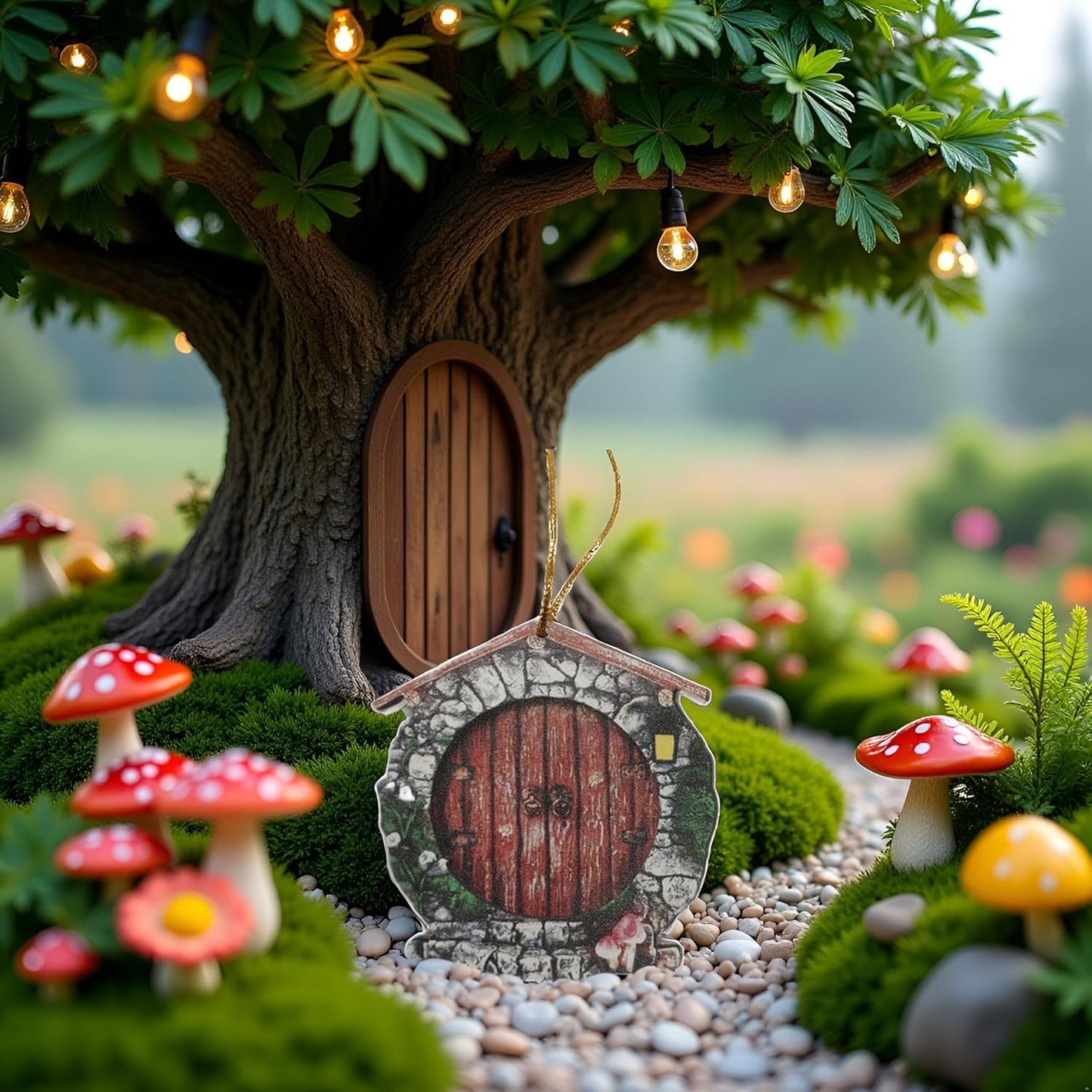 Mini Fairy Garden Door for Tree, Miniature Fairy Door for Fairytale Tiny House Doors, Bonsai Terrarium Micro Landscape Decoration Accessories, Outdoor Statues, Garden Sculptures and Statues (Pendant)