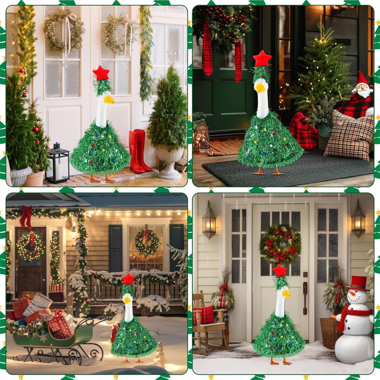 Abbylike Christmas Tree Goose Outfits Christmas Costume for Porch Goose 23 Inch Lawn Yard Patio Statue Outdoor Holiday Outfit Clothes Decoration