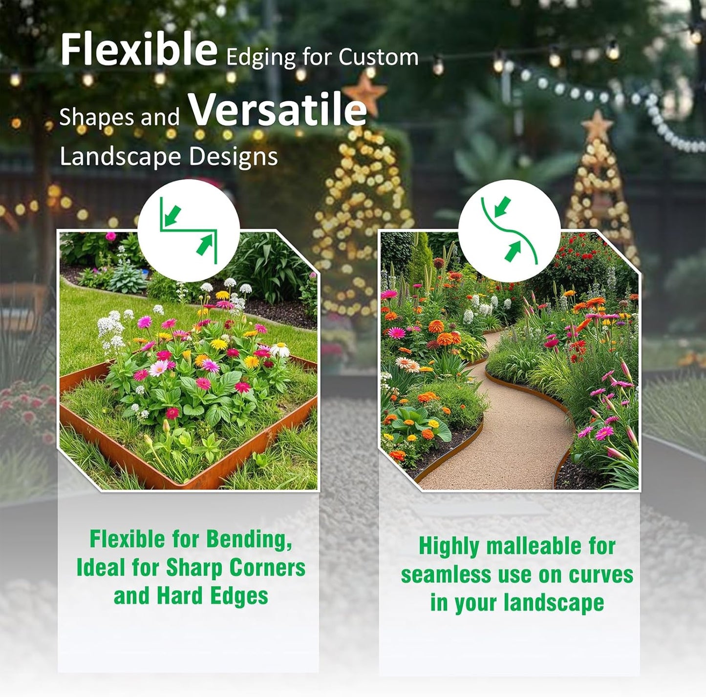 33ft. Cor-Ten Steel Landscape Edging (10-Pack) โ 40" Metal Edging for Landscaping with 11 Stakes, Hammer-in Metal Landscaping Edging for Yard Pathway & Flower Beds โ Lawn Edge for Garden Design