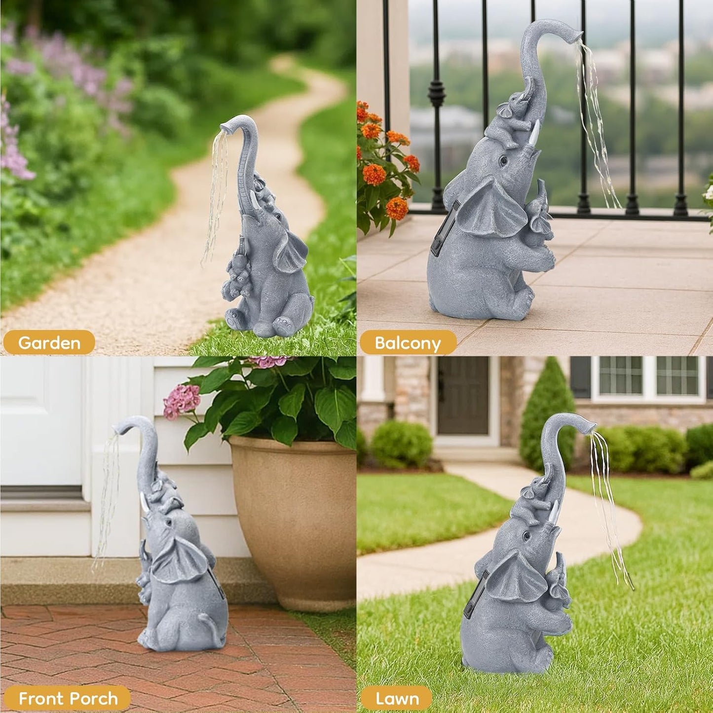 Solar Elephant Garden Statue Decor with Constant LED Lights - Lawn Patio Yard Balcony Lucky Elephant Ornaments,Unique Holiday Housewarming Gifts