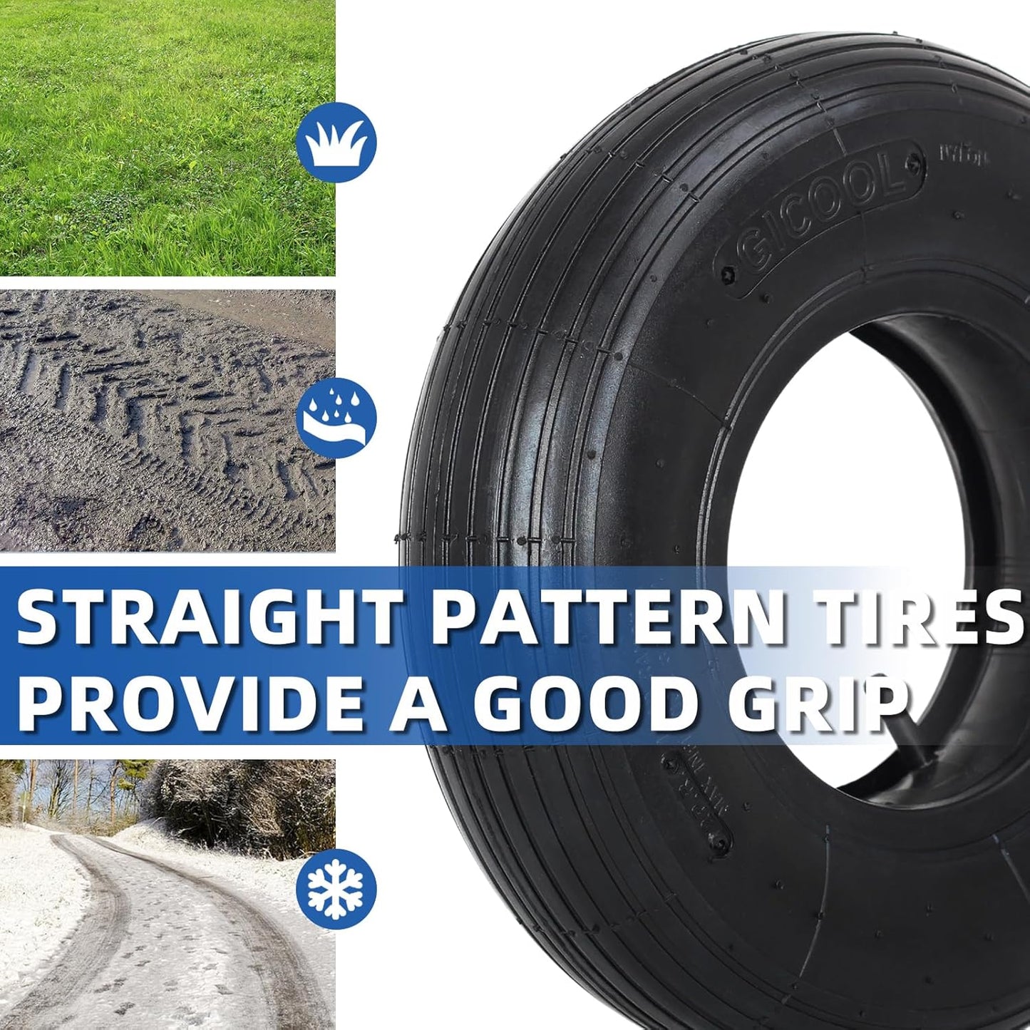 4.00-6 Replacement Tire and Inner Tube Set, 2 Pack, 13" Heavy Duty Tire and Wheel, TR-13 Straight Valve Stem, for wheelbarrow Trolley Dolly Garden Wagon Wheel Replacement