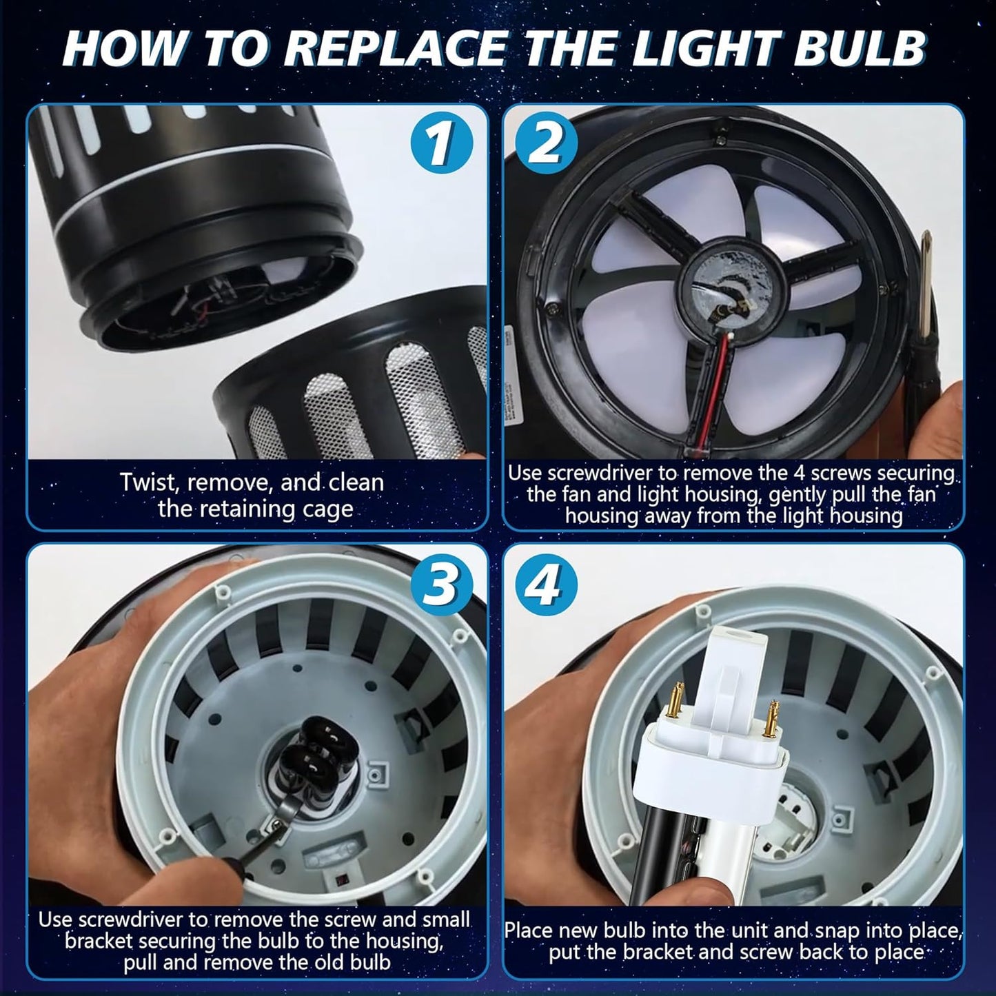 Qualirey 4 Pack 41050 7W Replacement Bulb, Upgraded 2 Color Mosquito & Insect Trap Bulb, Compatible with Dynatrap DT1050 DT1100 DT1250, 5000H Life, 360 Beam Angle